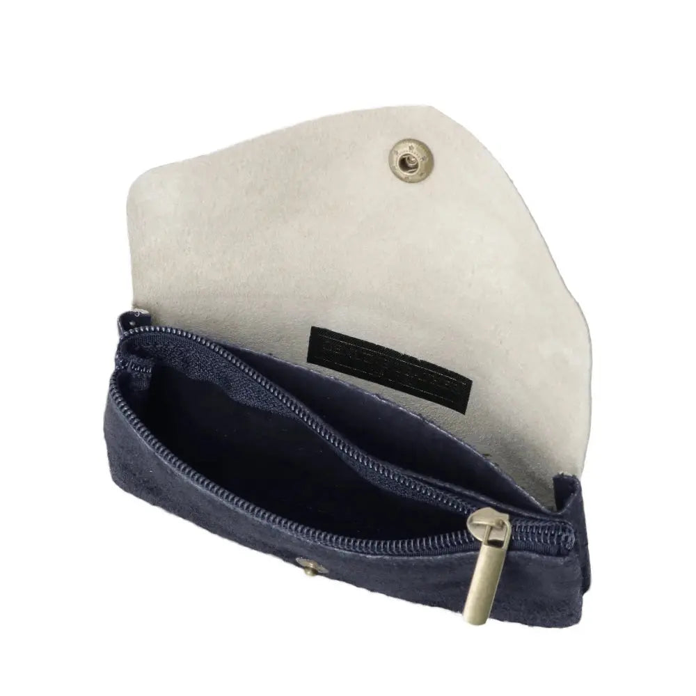 Porte-monnaie cartes femme irisé suède bleu marine