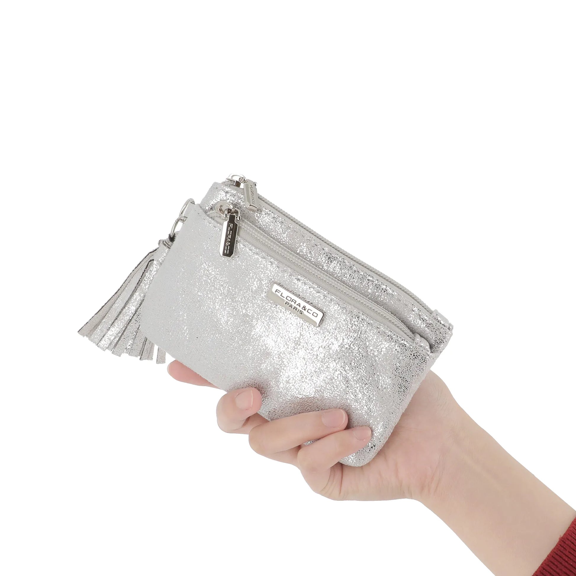 Petit porte-monnaie pochette femme suède irisé Argent other image 5