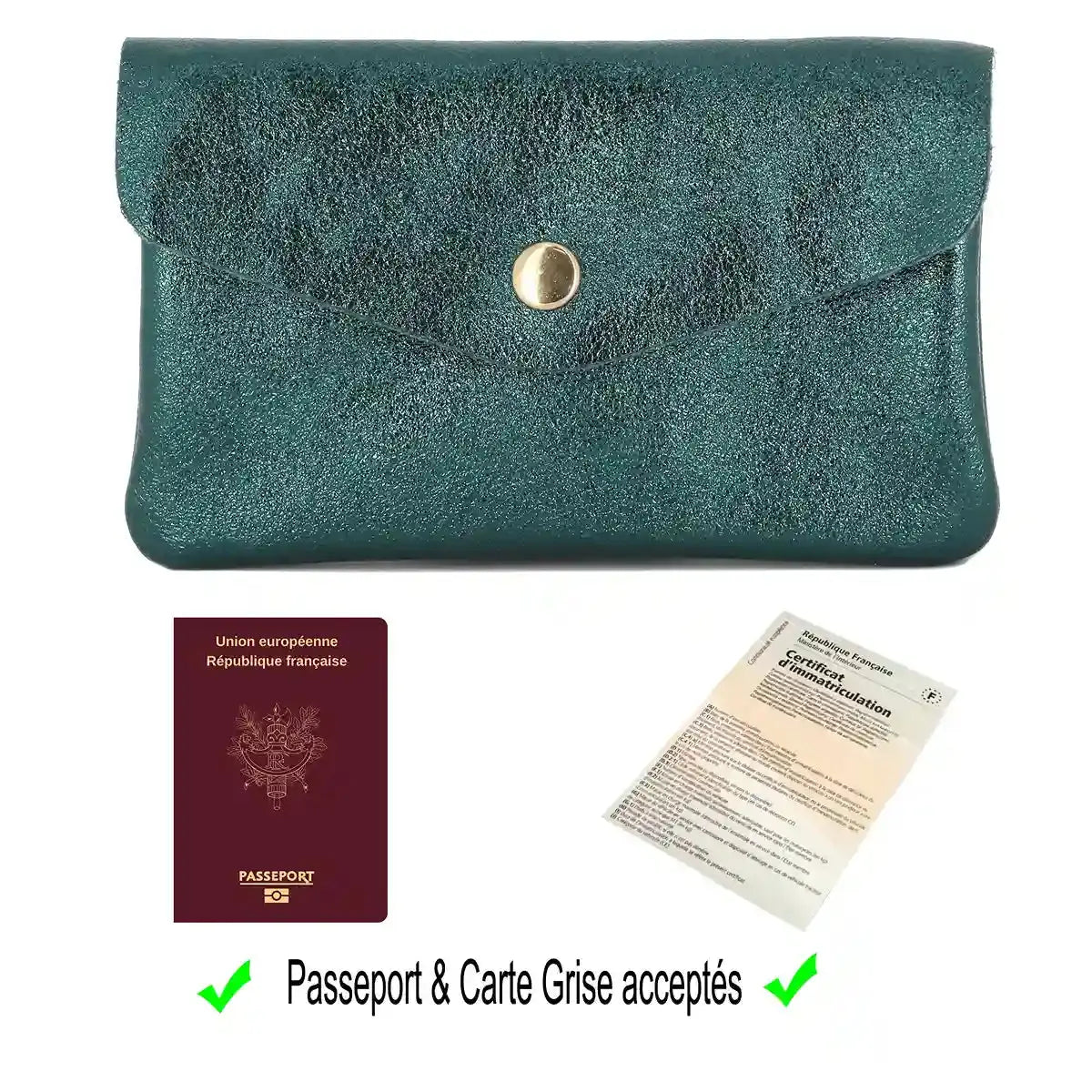 Portefeuille pochette passeport cuir isiré Bleu Canard other image 5