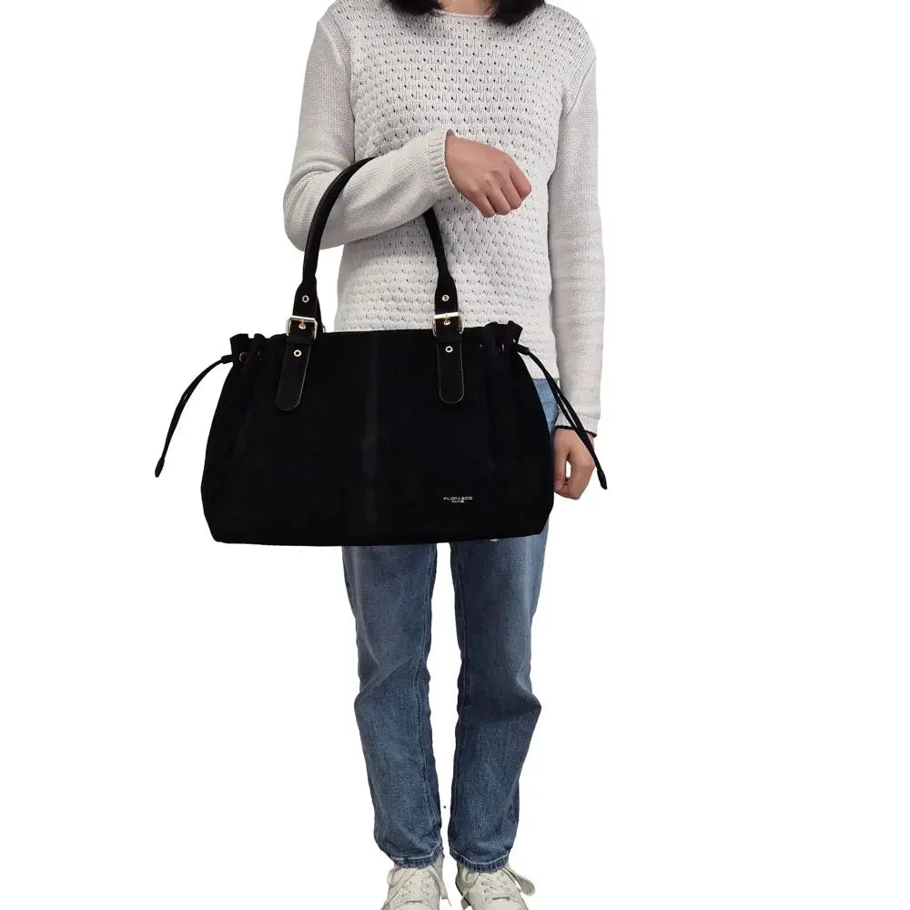 Sac Cabas Bowling Lacet Suédé Noir