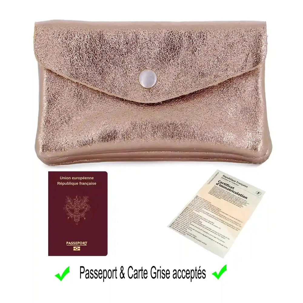 Portefeuille pochette passeport cuir isiré Or Rose other image 5