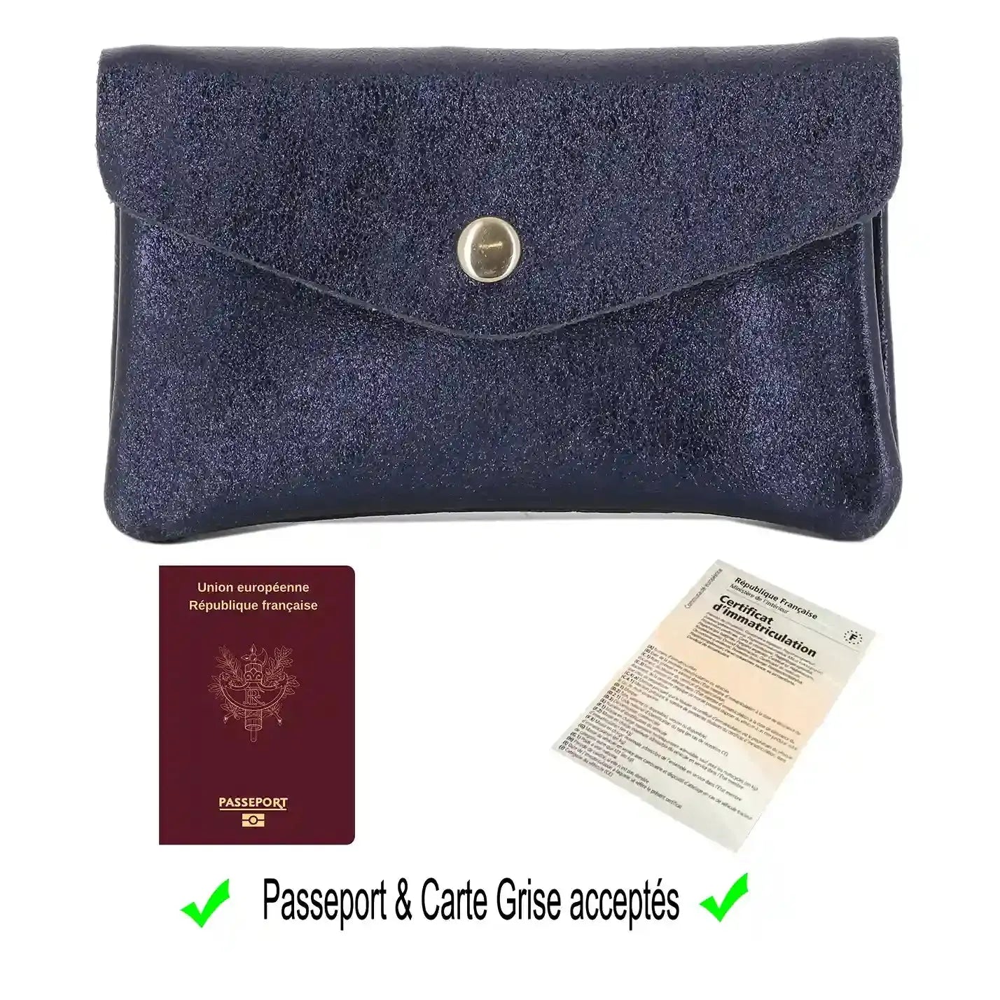 Portefeuille pochette passeport cuir isiré Bleu Marine other image 5