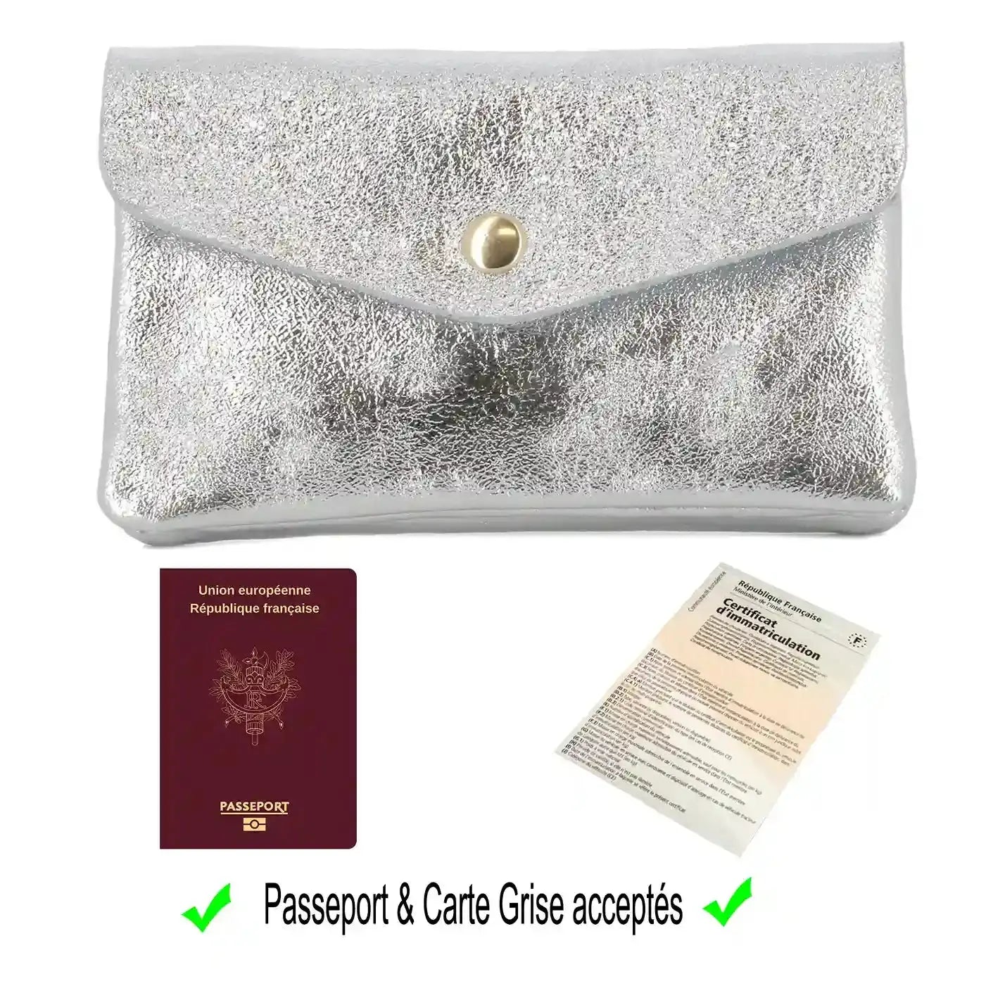 Portefeuille pochette passeport cuir isiré Argent other image 5