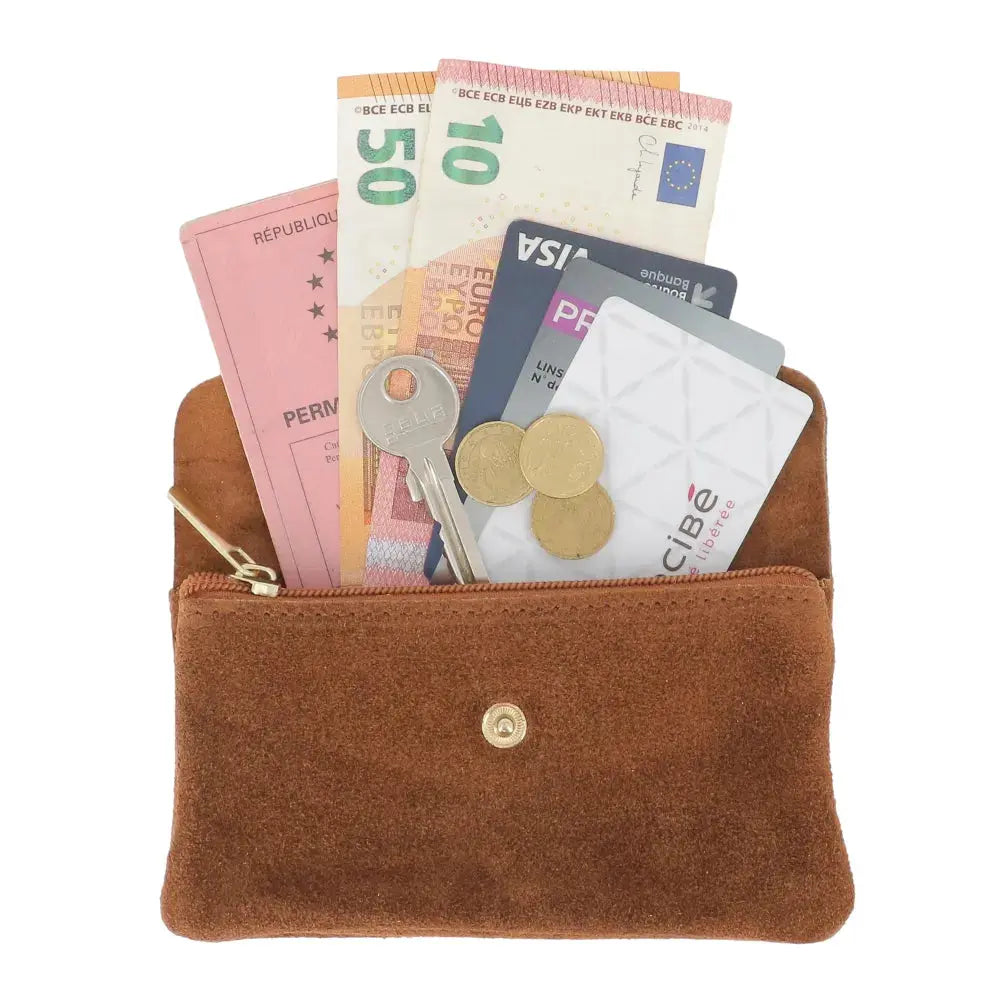 Grand portefeuille cuir suède compatible passeport Marron