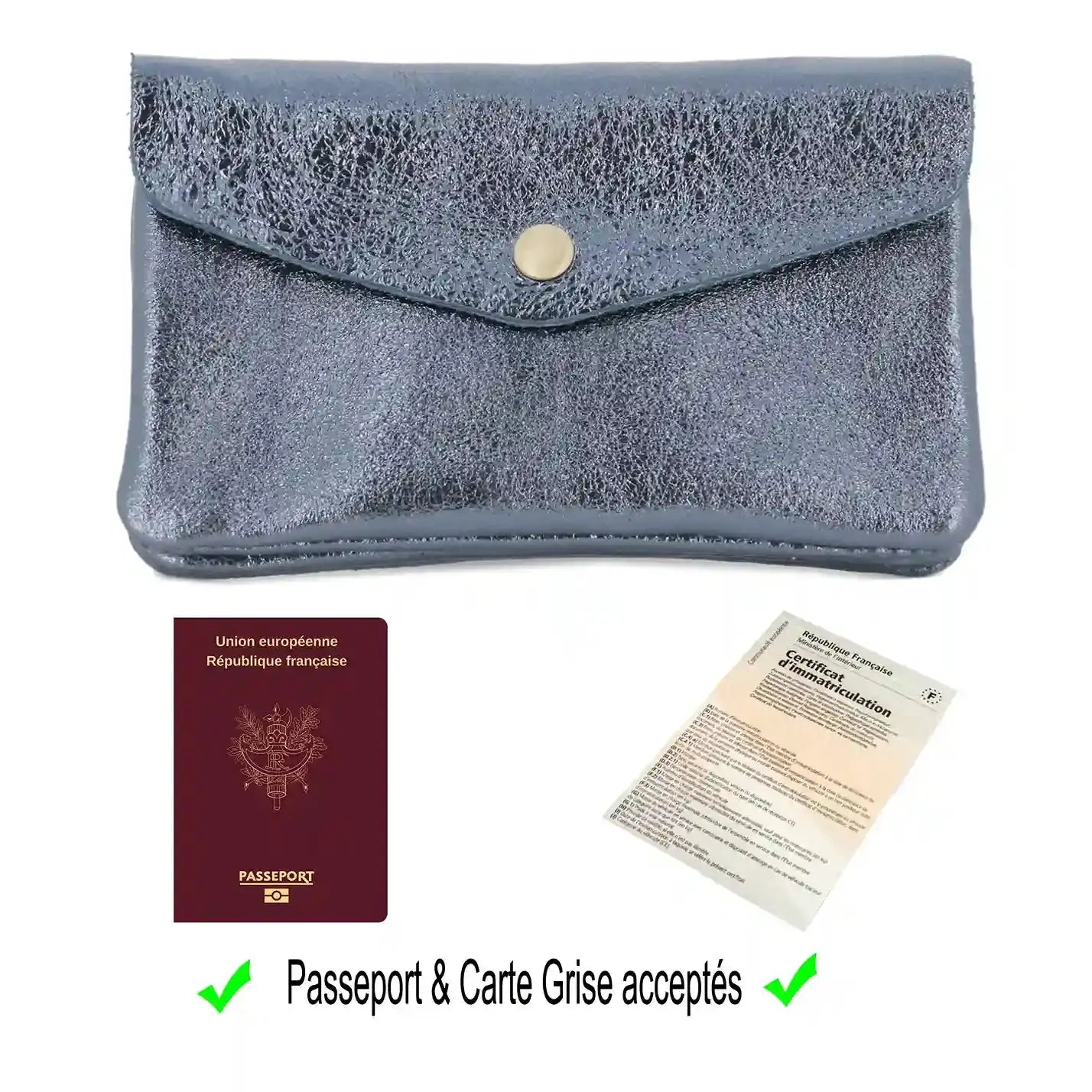 Portefeuille pochette passeport cuir isiré Bleu other image 5