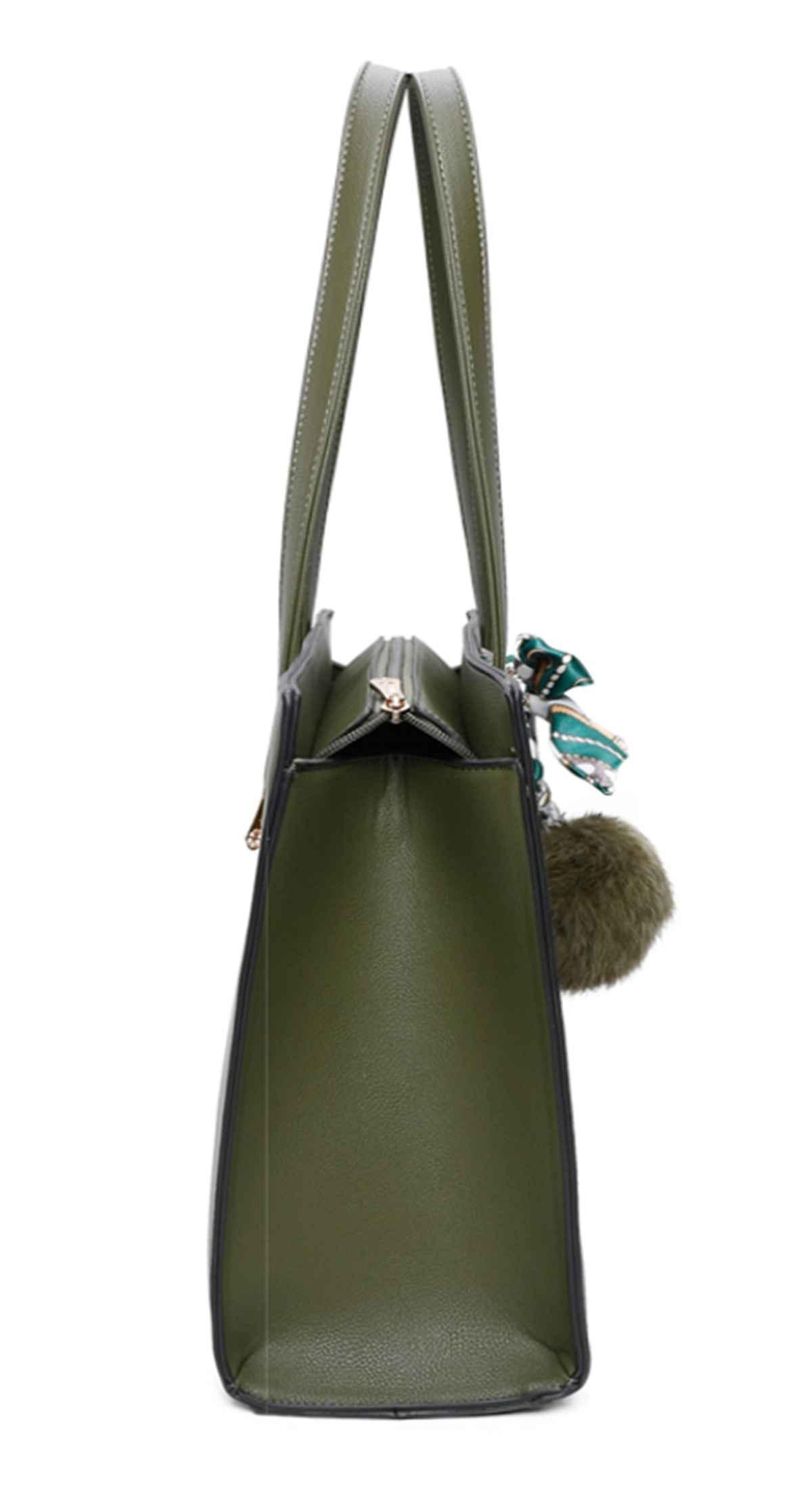 Gallantry - Sac cabas femme pompon fourrure a4 vert