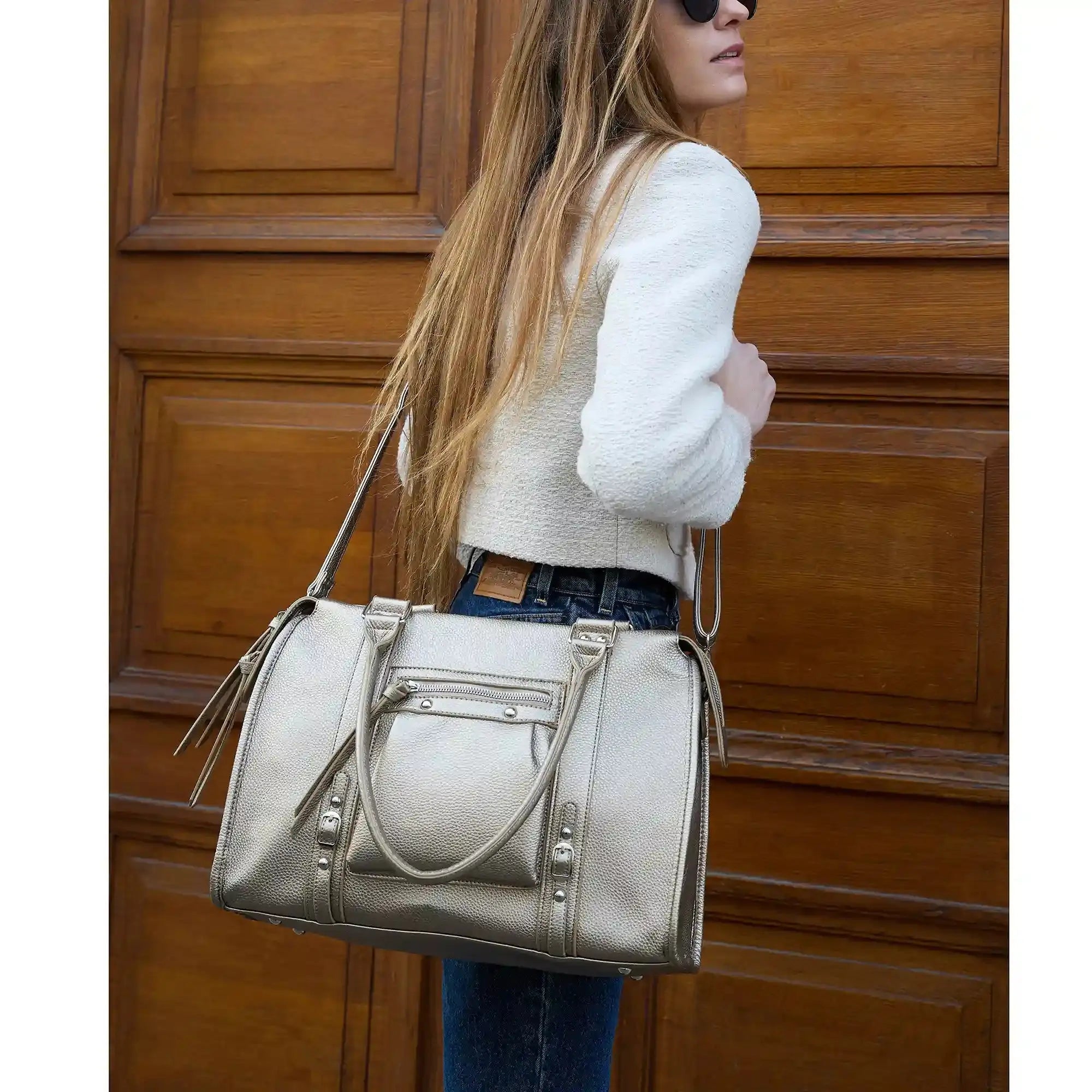 Flora & co Sac cabas multipoches femme L Taupe Métal