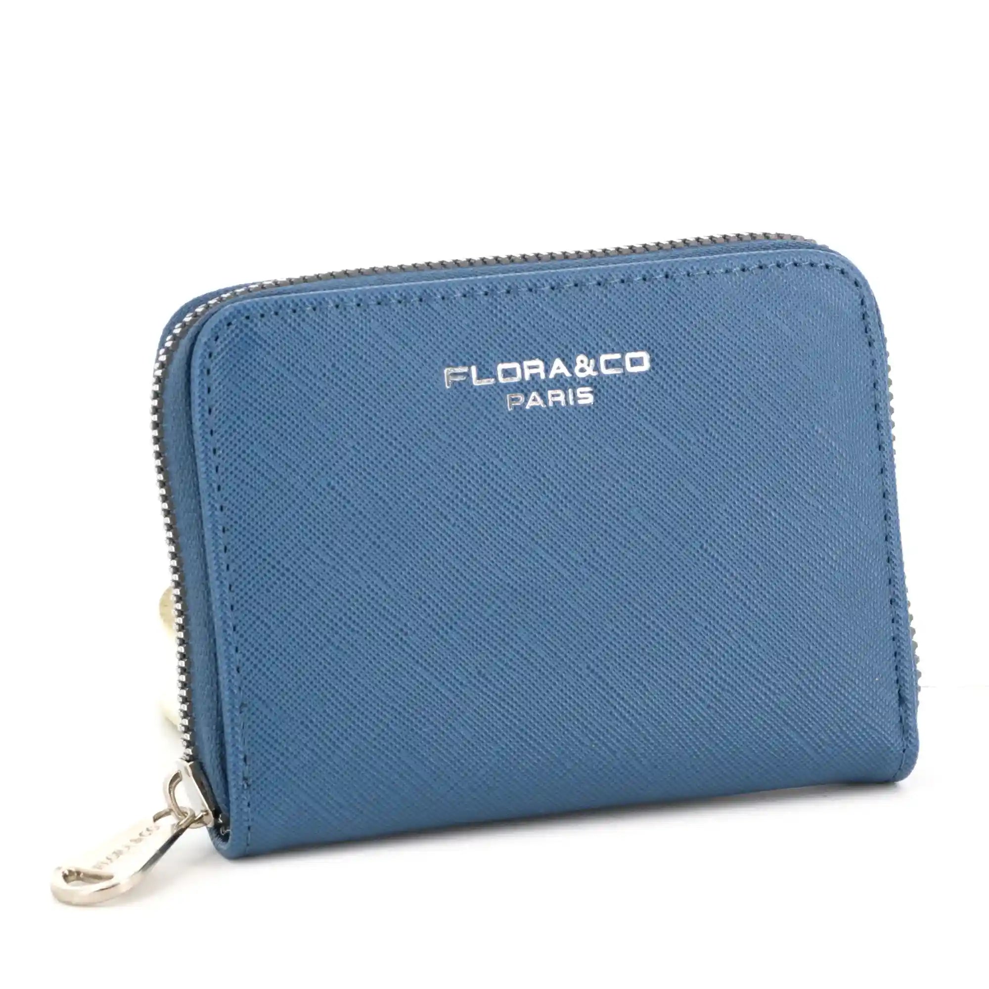 Flora & co - Portefeuille porte-carte femme saffiano bleu jean