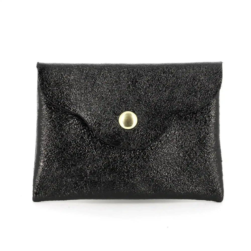 Made in Italy Porte-monnaie cuir irisé femme ultra fin noir