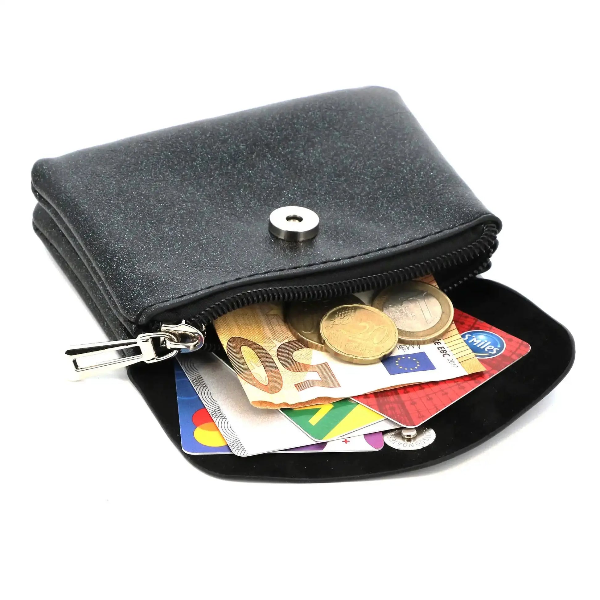 Flora & co Porte-monnaie cartes irisé bouton rabat noir