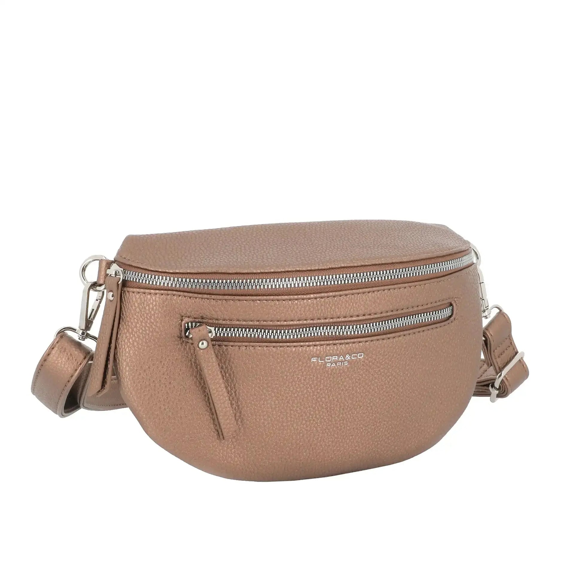 Flora & co Sac banane bandoulière femme multipoches marron métal