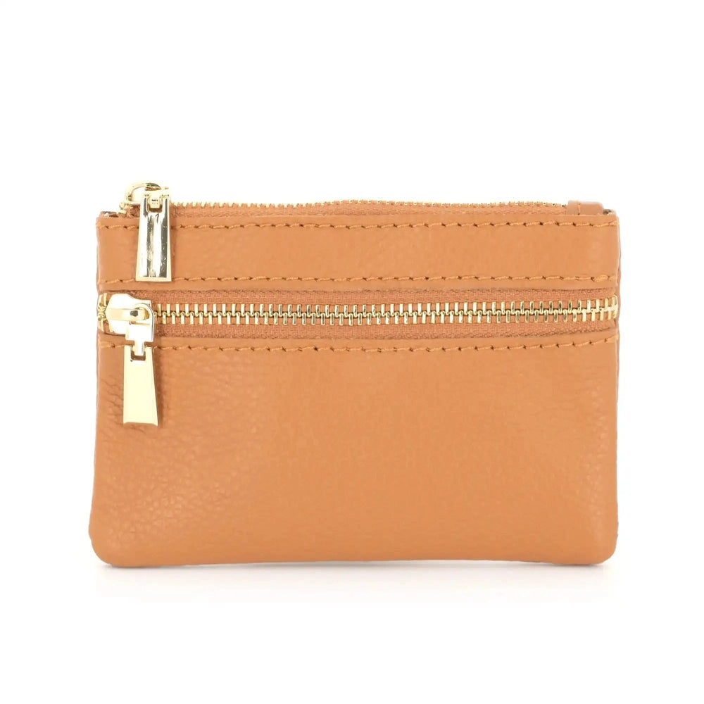 Made in Italy Porte-Monnaie pochette cuir grainé femme Camel
