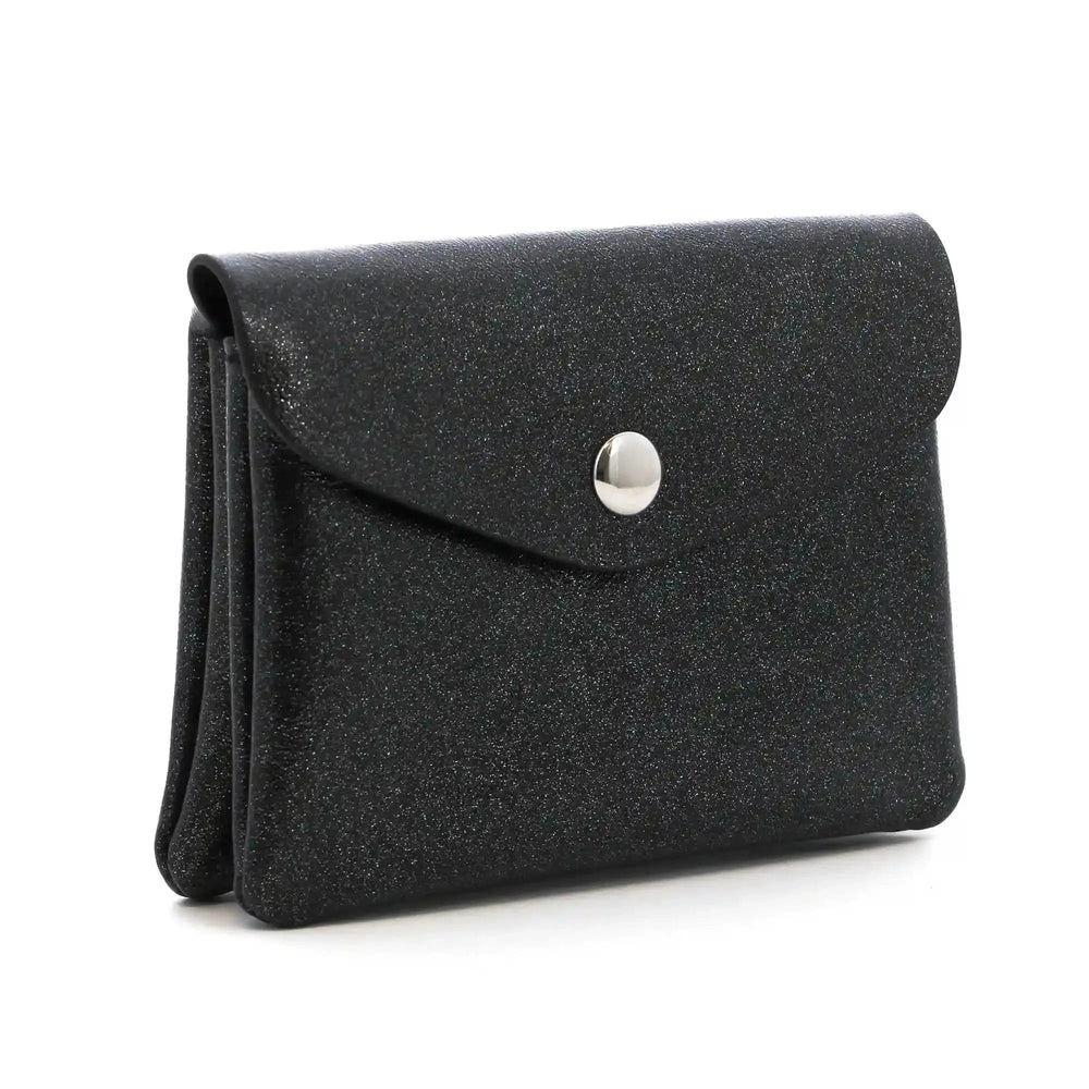 Flora & co Porte-monnaie cartes irisé bouton rabat noir