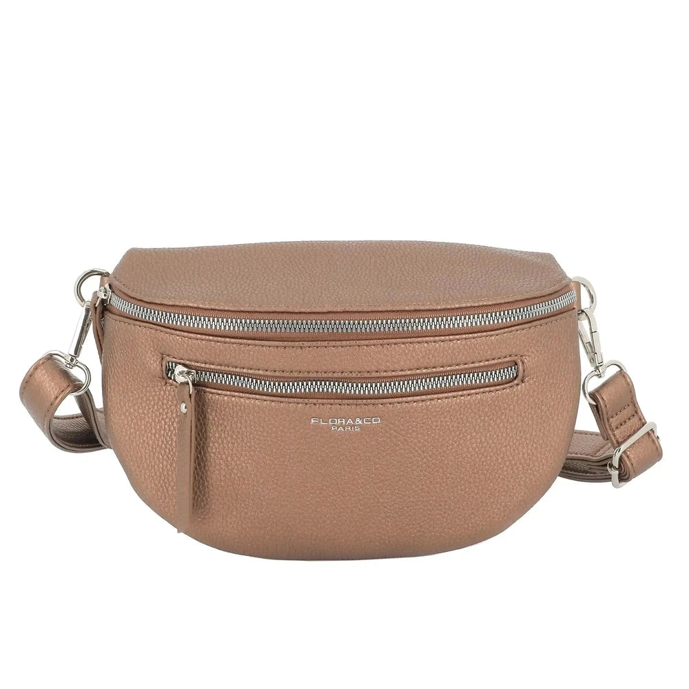 Flora & co Sac banane bandoulière femme multipoches marron métal