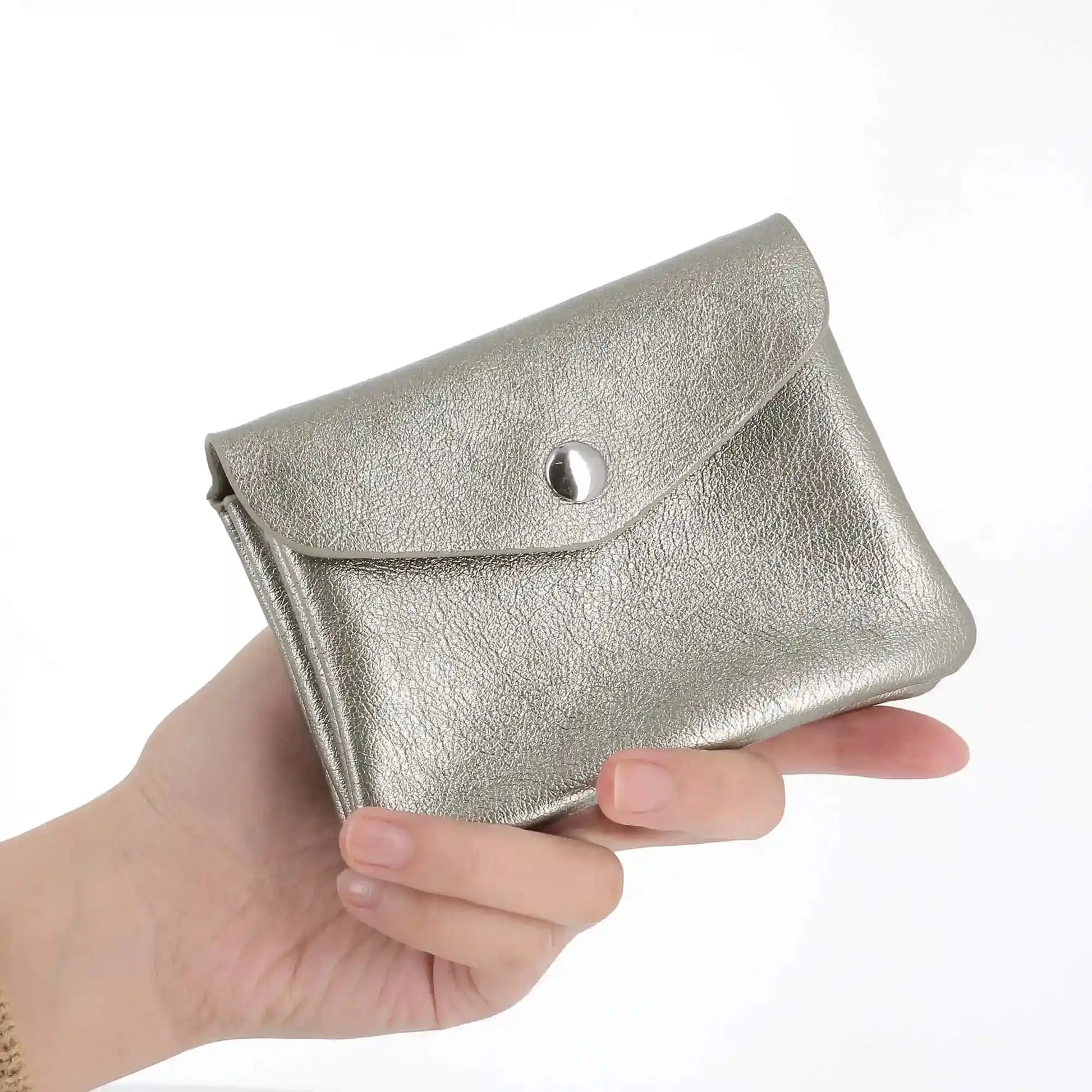 Flora & co Porte-monnaie cartes irisé bouton rabat taupe