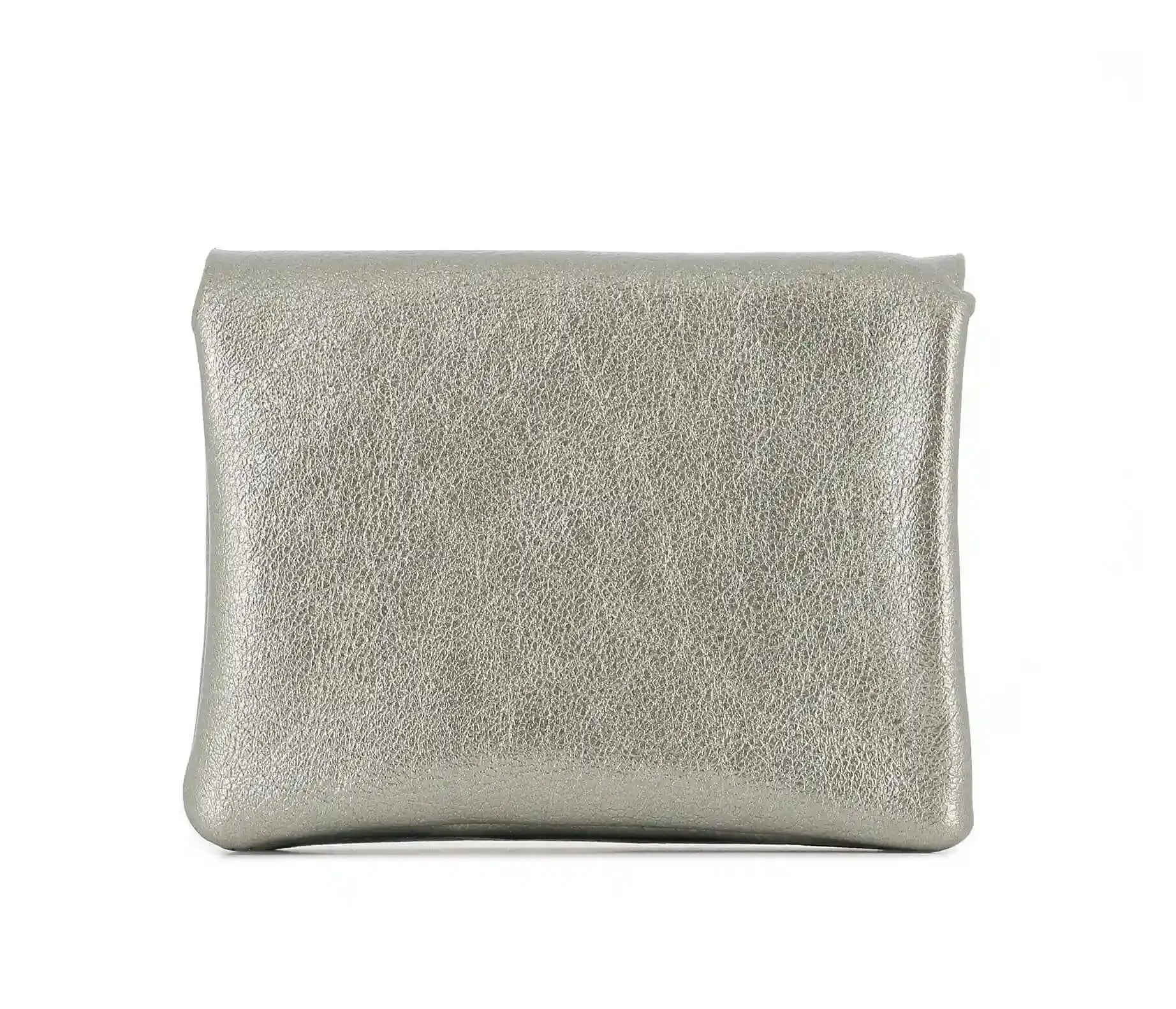 Flora & co Porte-monnaie cartes irisé bouton rabat taupe