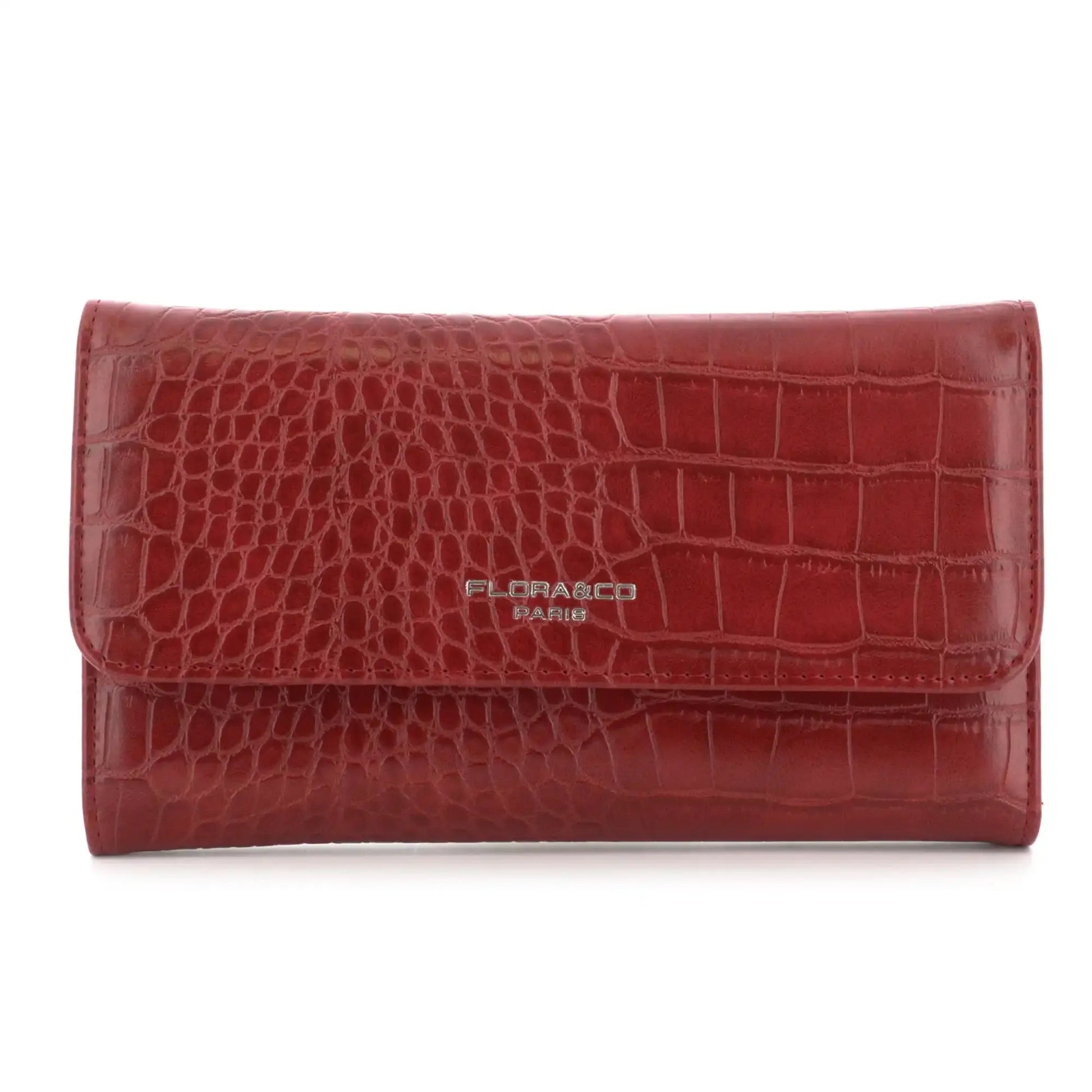 Flora & co Portefeuille croco long à triple pli rouge foncé