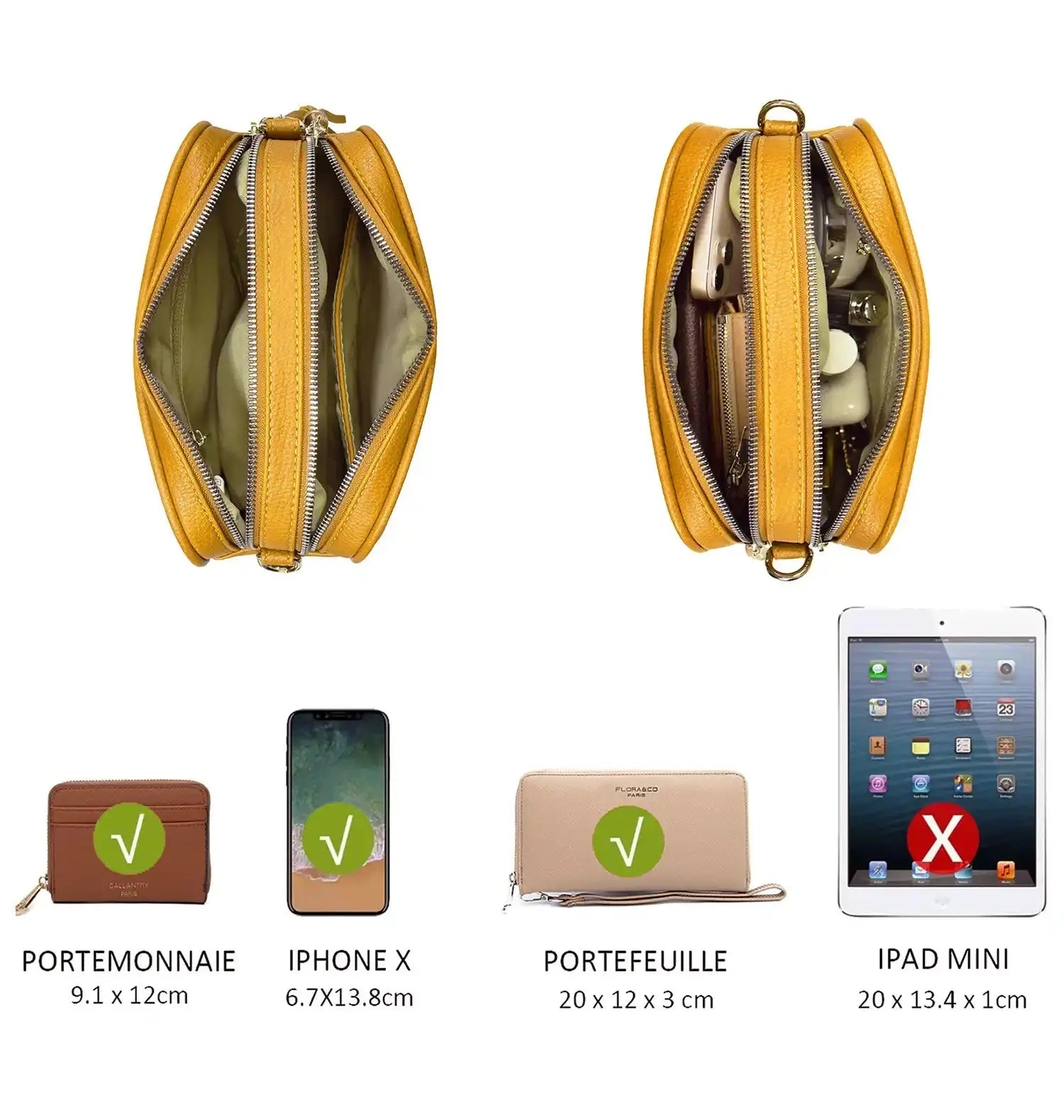 Flora & co Sac caméra bandoulière femme léger moutarde