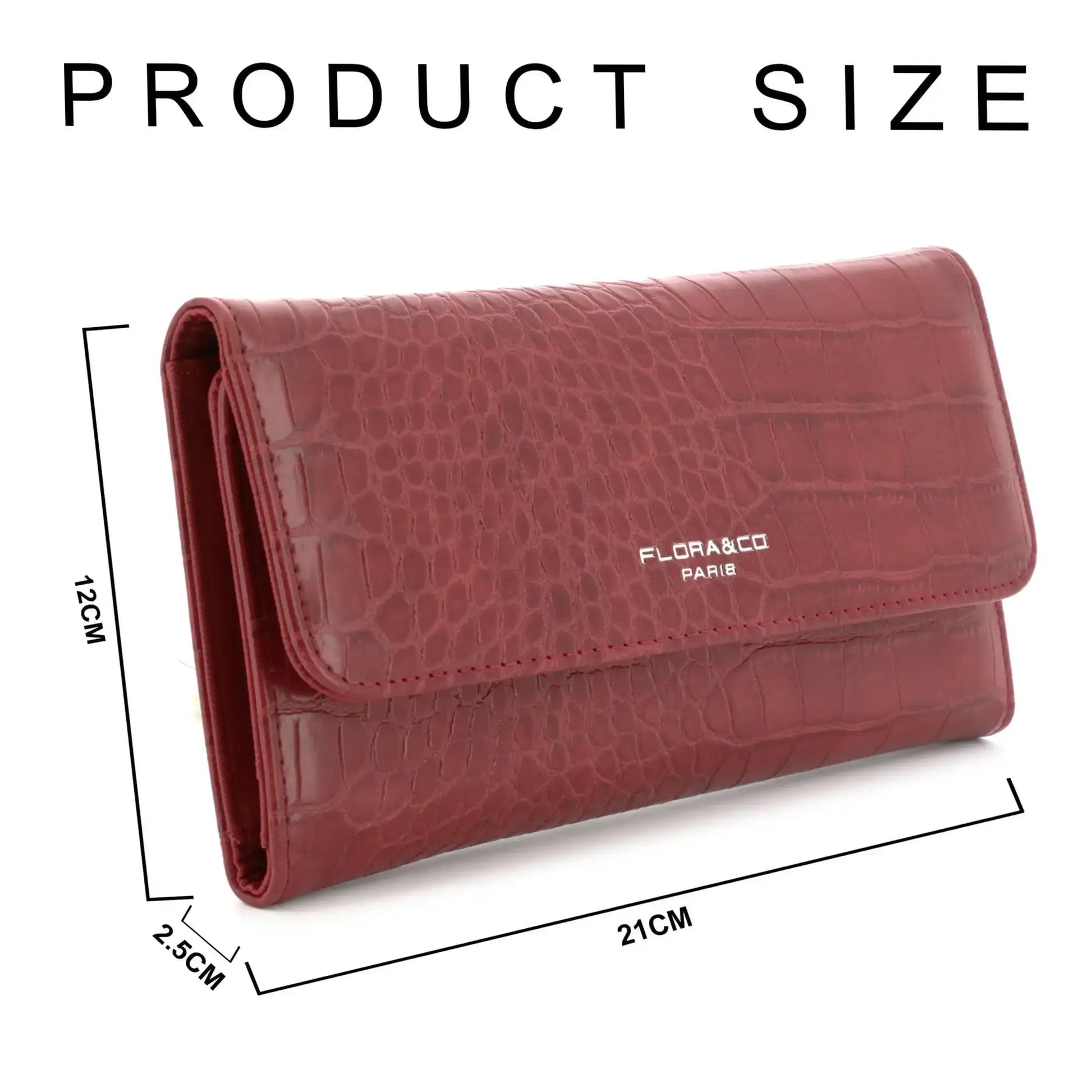 Flora & co Portefeuille croco long à triple pli rouge foncé