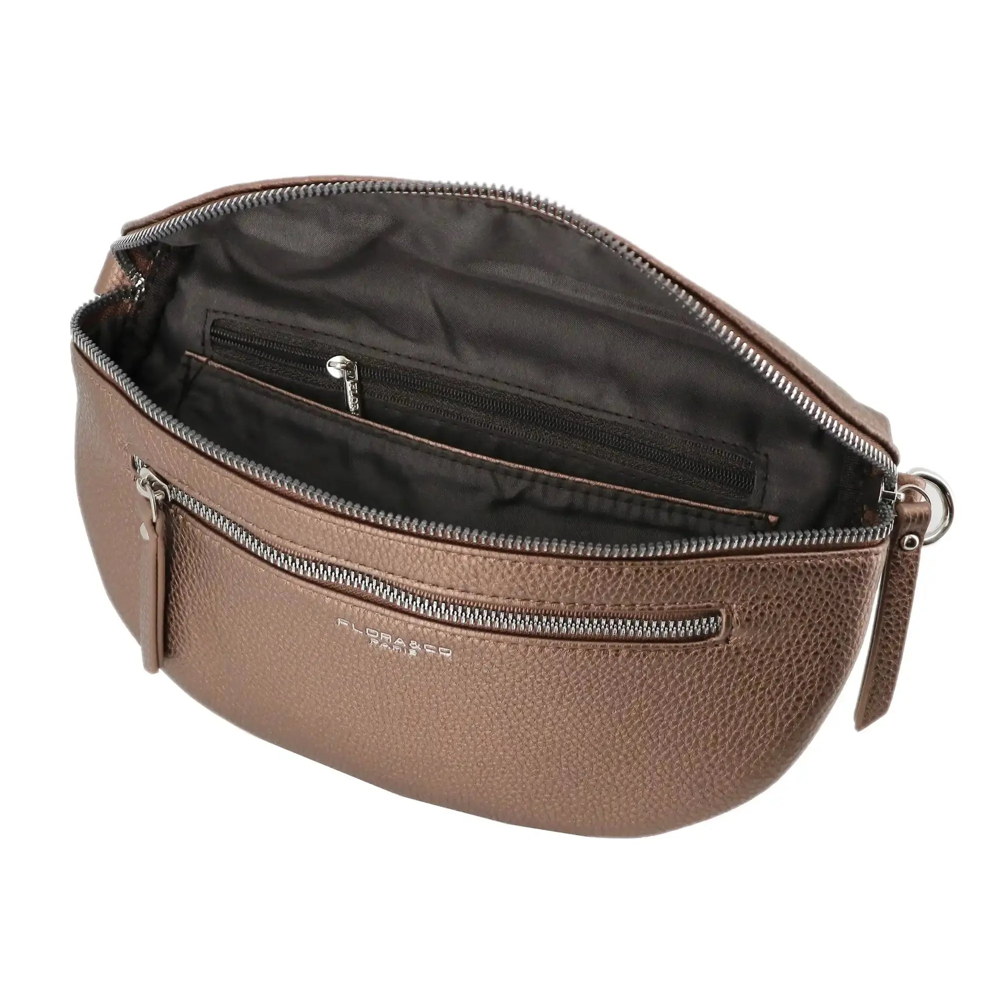 Flora & co Sac banane bandoulière femme multipoches marron métal