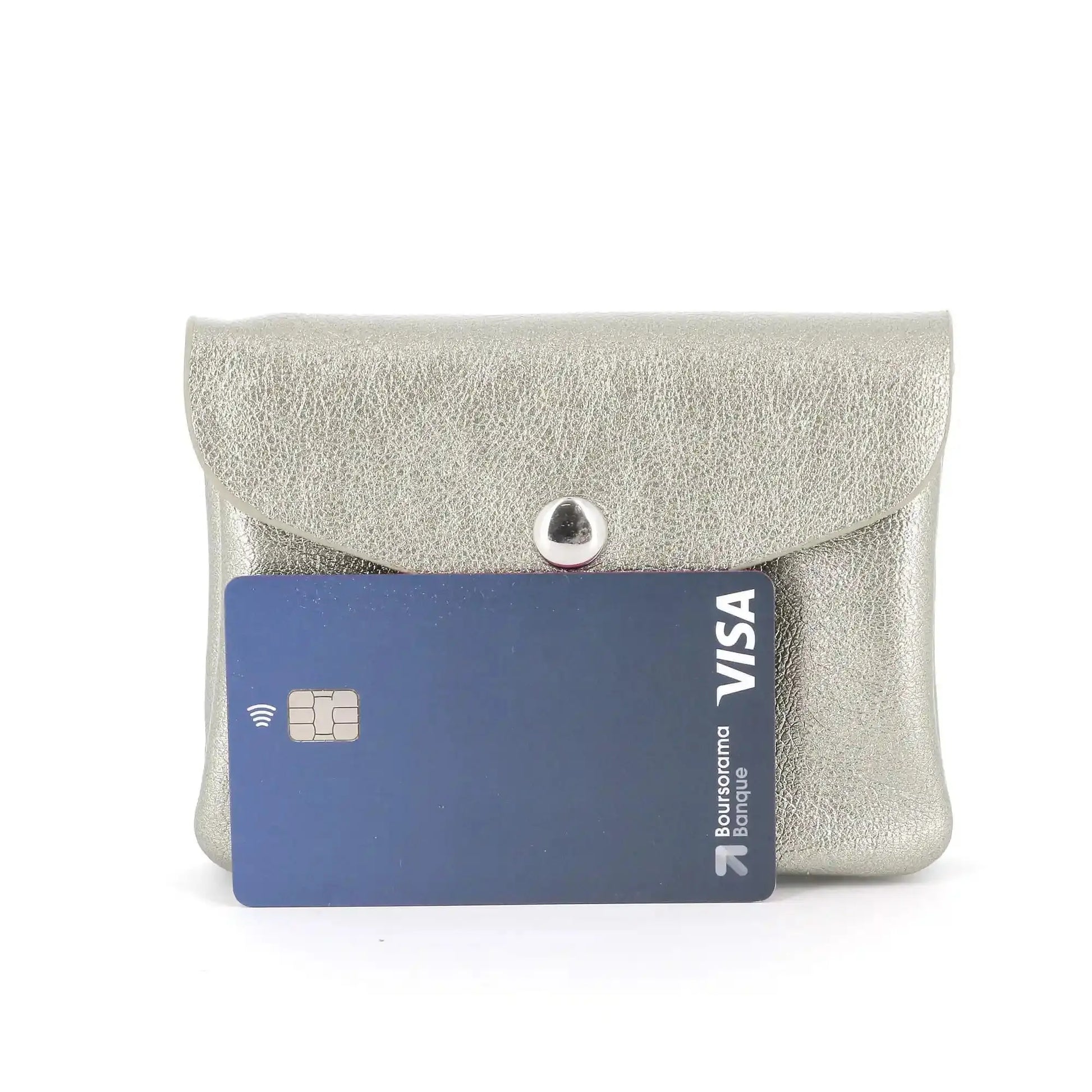 Flora & co Porte-monnaie cartes irisé bouton rabat taupe