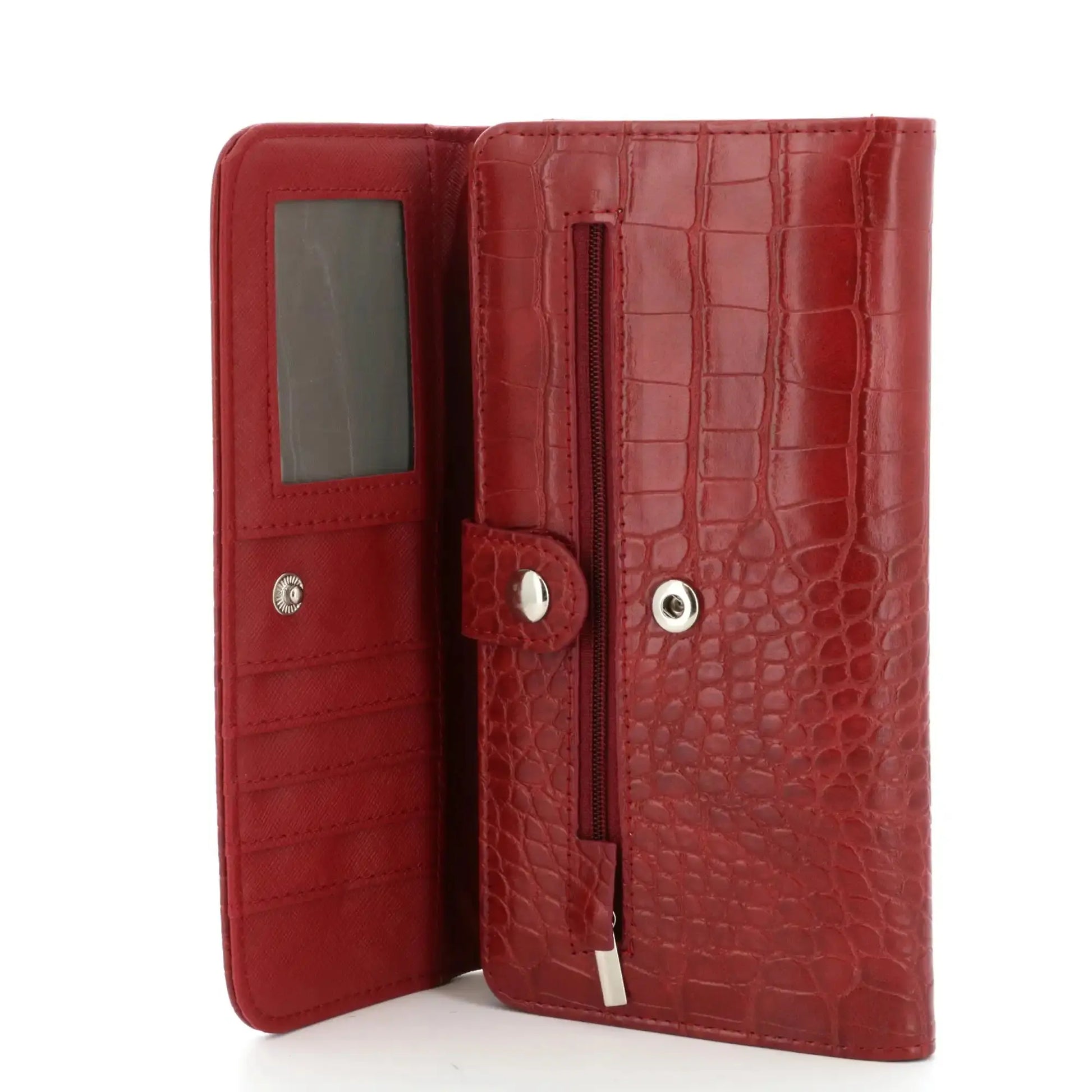 Flora & co Portefeuille croco long à triple pli rouge foncé
