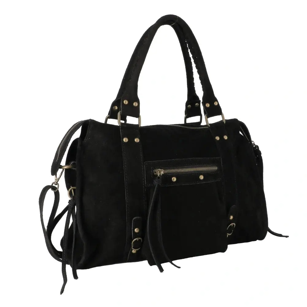 Grand sac cabas bowling cuir suédé femme Noir other image 6
