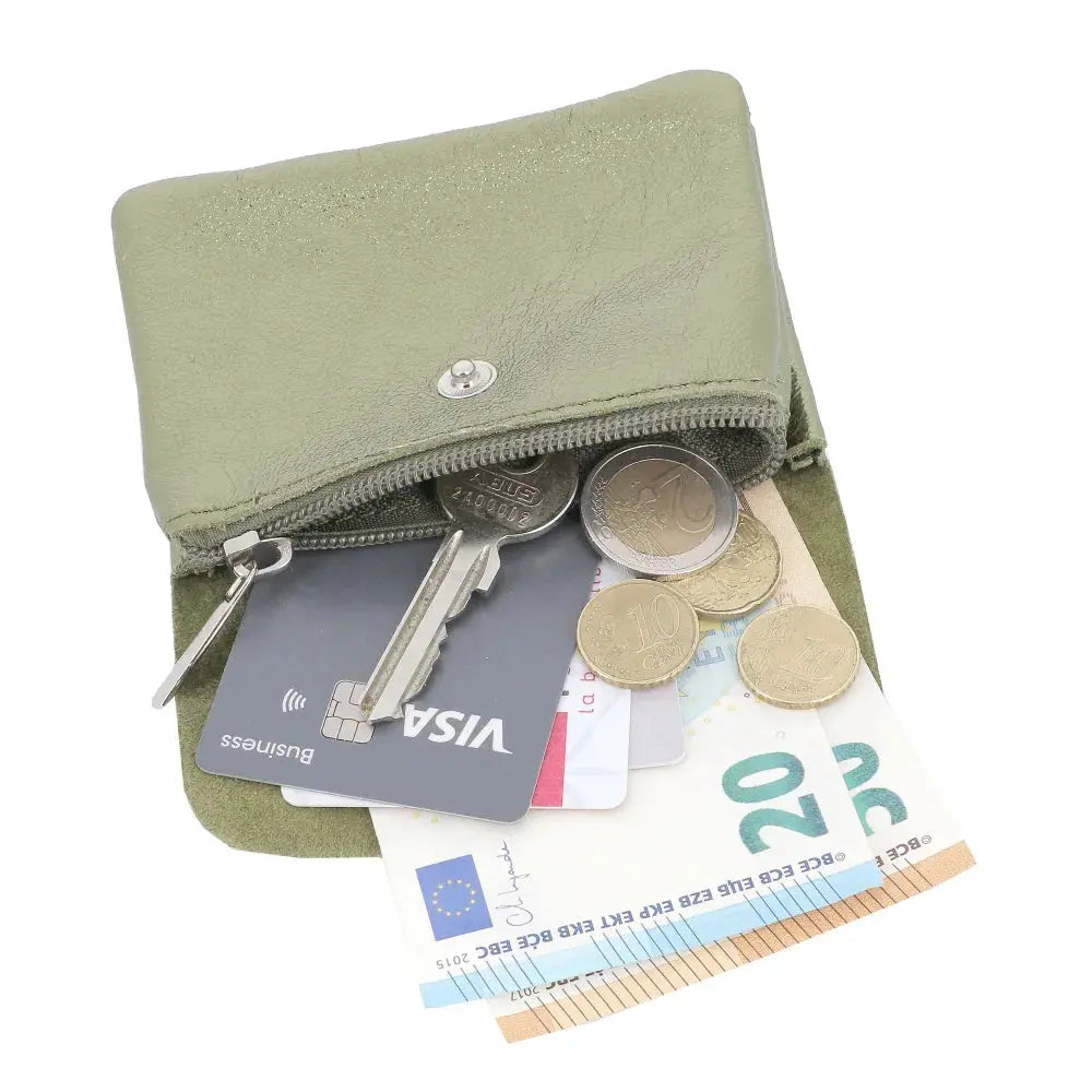 Porte-monnaie femme court cuir irisé 041 Olive