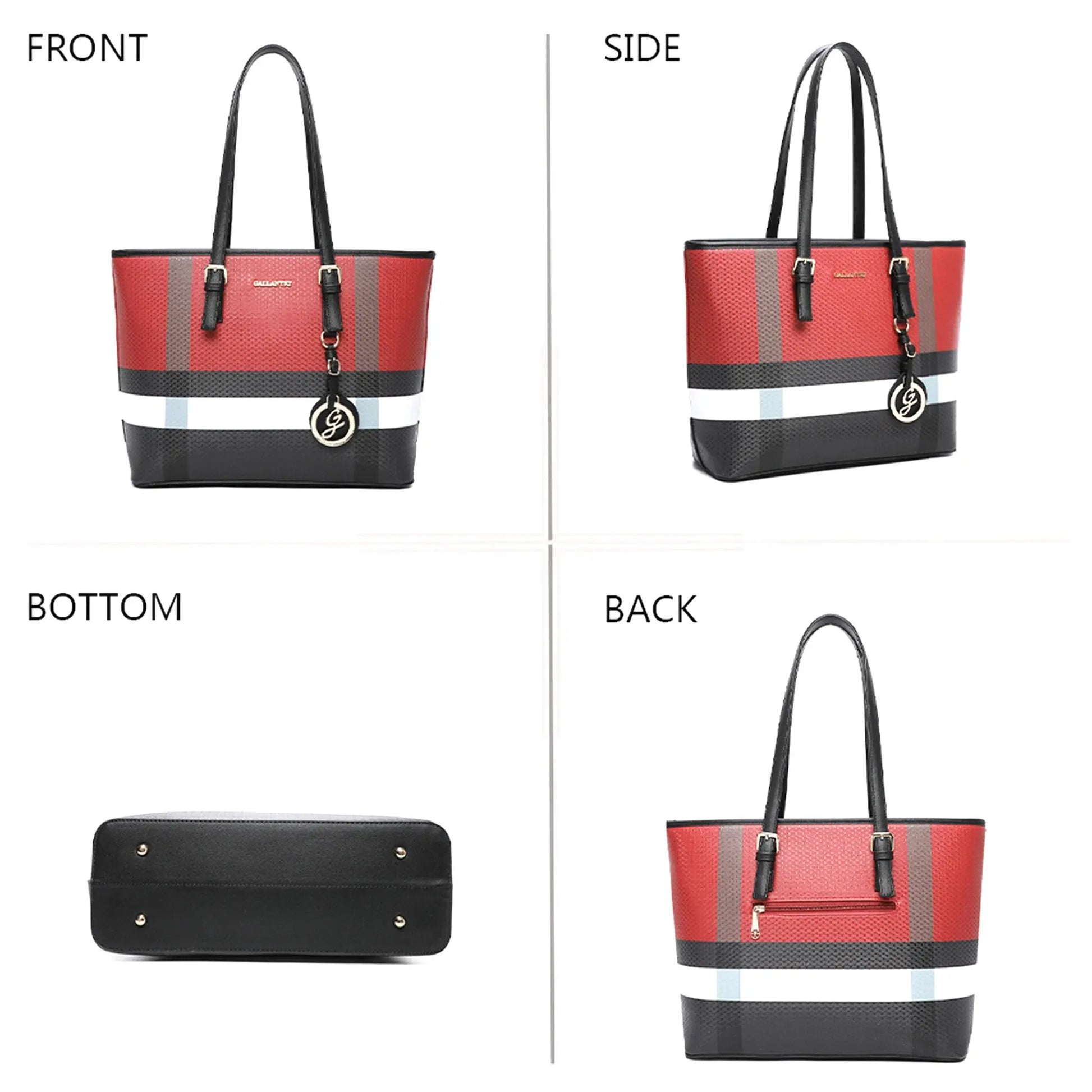 Gallantry Grand sac cabas femme rayure pendentif rouge