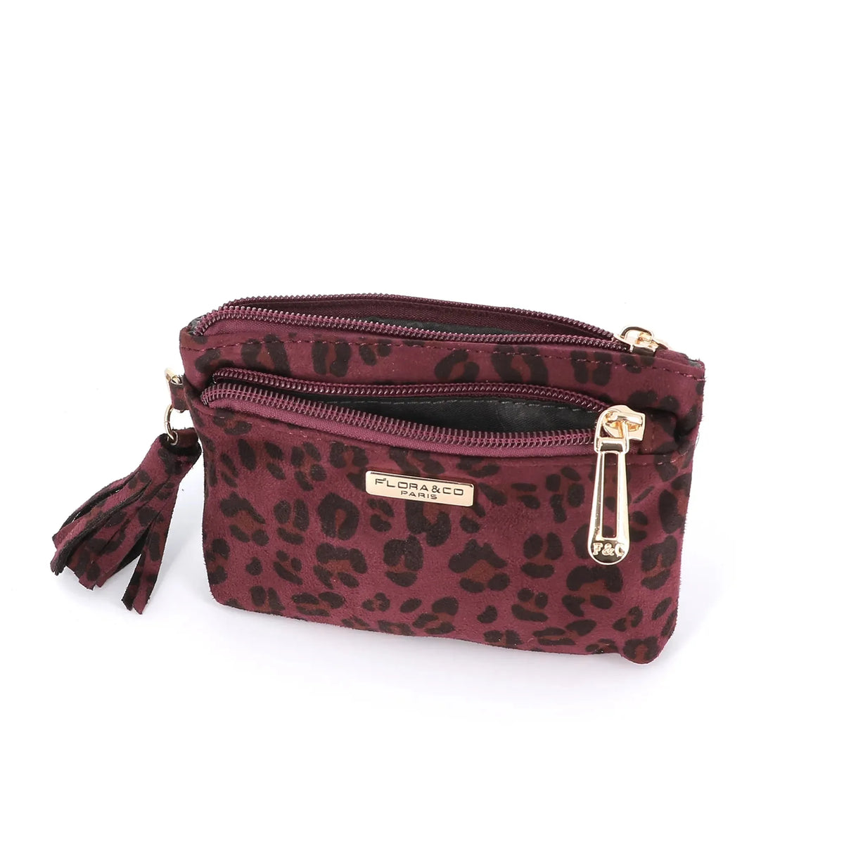 Petit Porte-monnaie Similicuir Léopard Velouté Femme Bordeaux - Crocochic