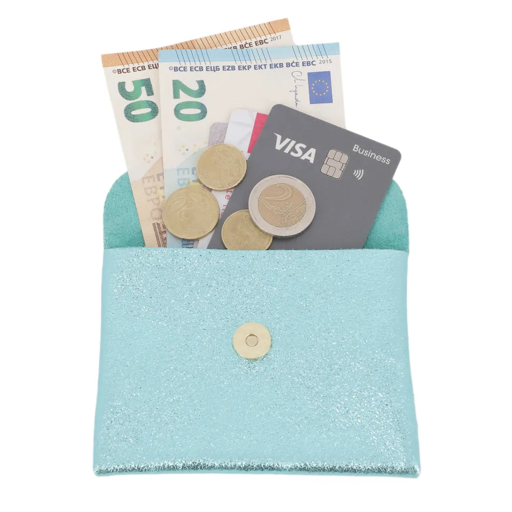 Porte-monnaie cuir irisé femme ultra fin Turquoise - Crocochic