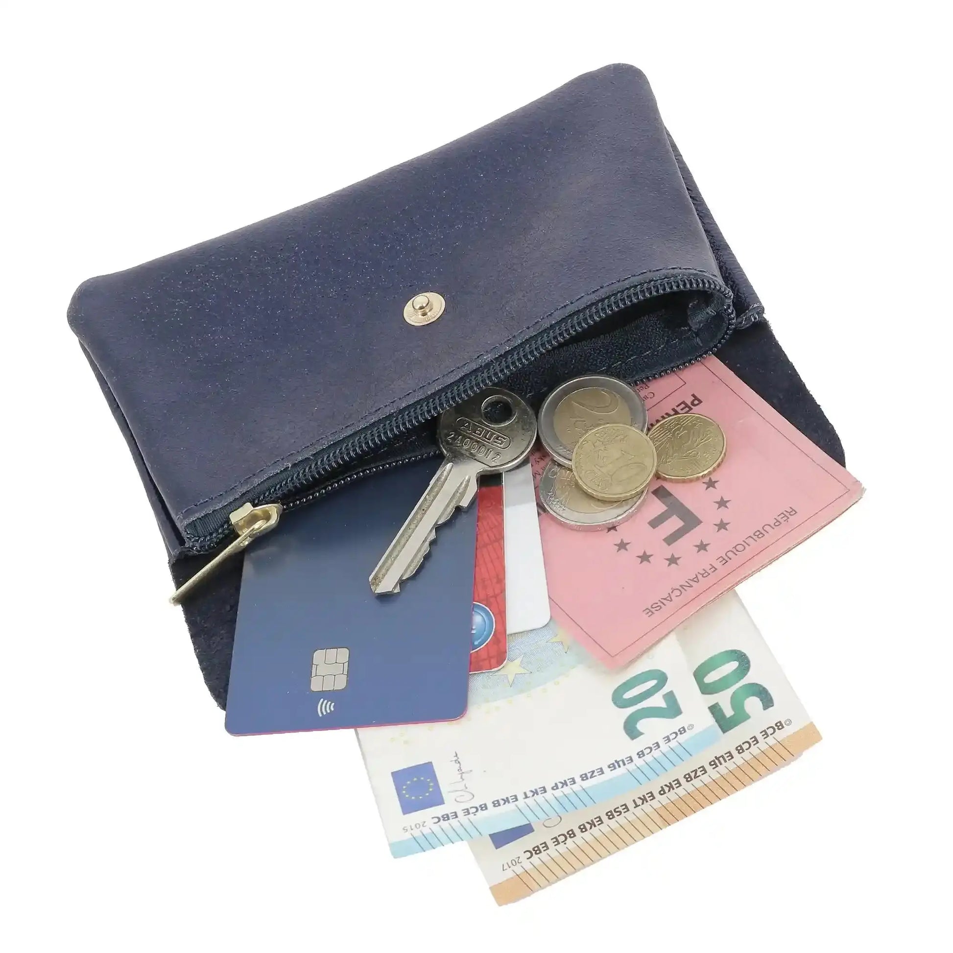 Portefeuille pochette passeport cuir isiré Bleu Marine other image 6