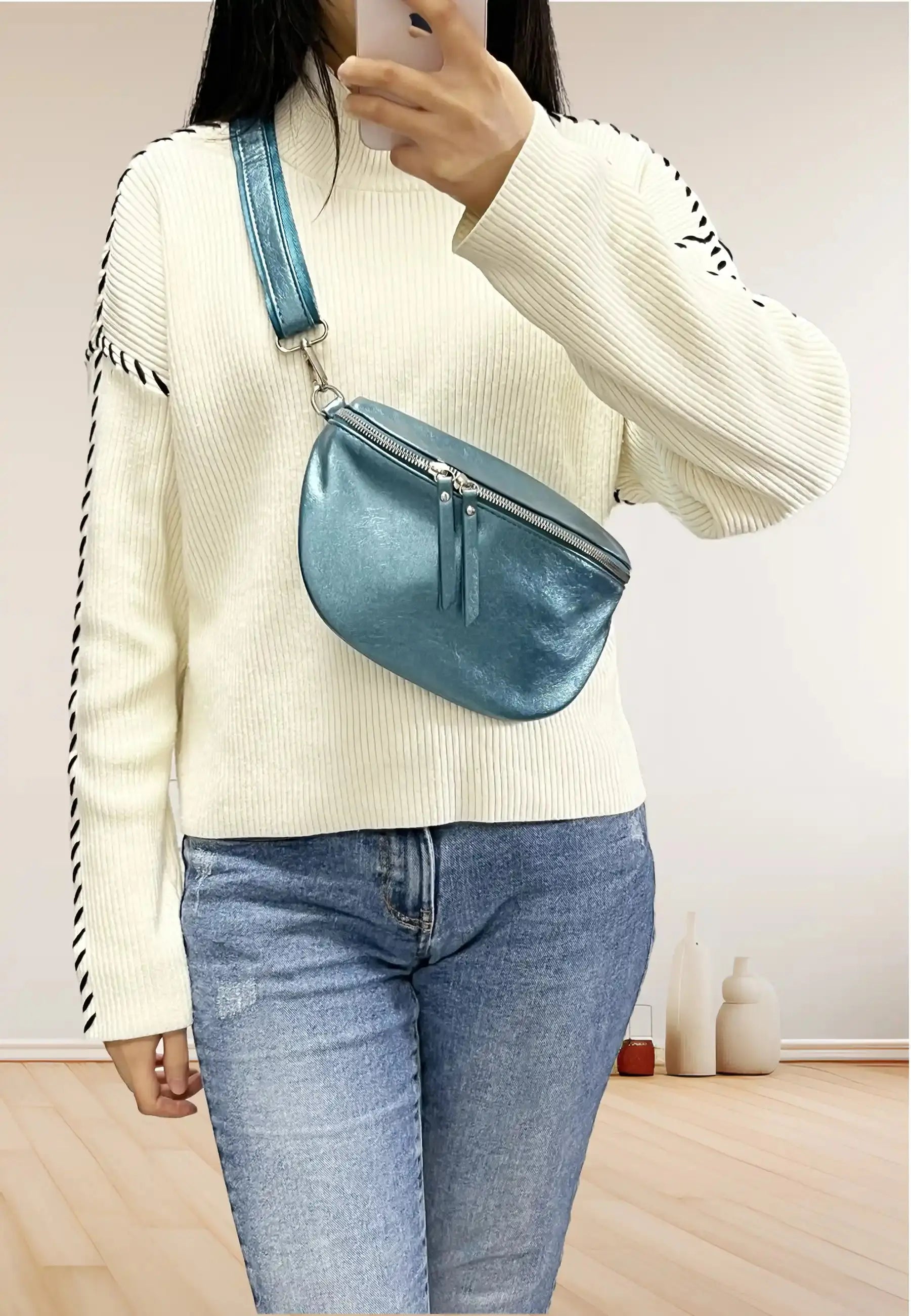 Flora & co Sac banane bandoulière femme irisé bleu canard