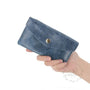 Portefeuille mi-long cuir suédé grainé 05C Bleu Marine - Crocochic