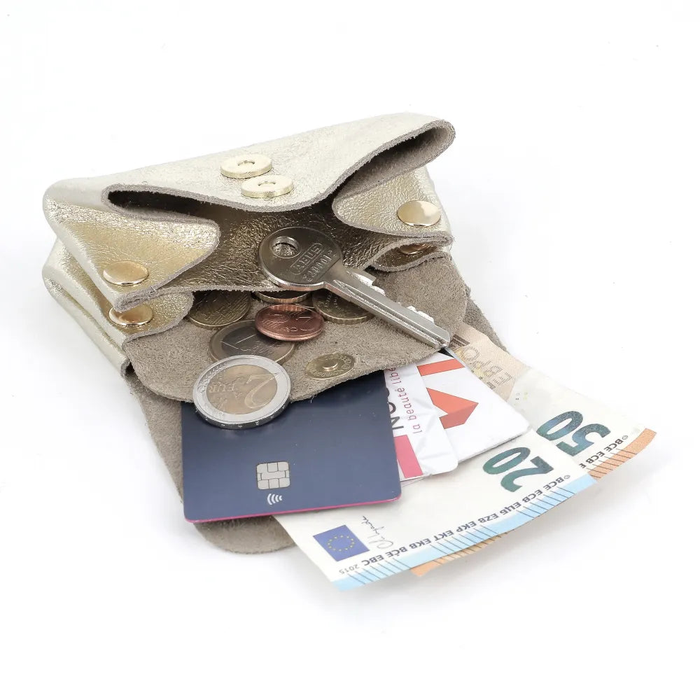 Porte-monnaie cuir souple irisé 04 or clair Made in Italy