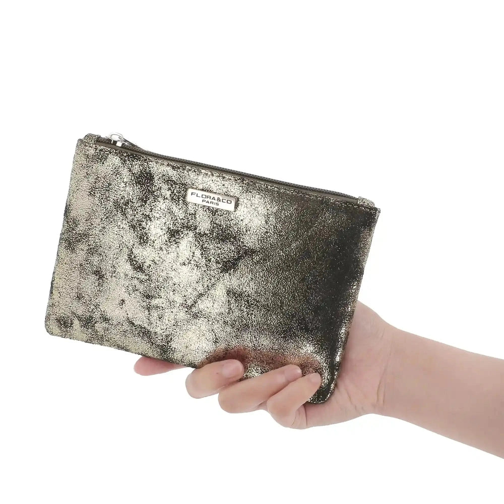 Flora & co Pochette femme suédine irisé marron métal