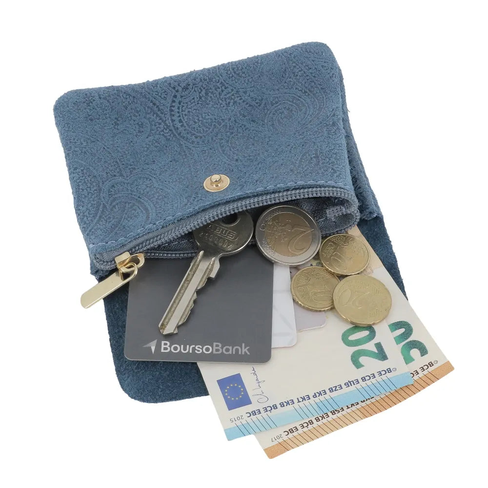 Porte-monnaie court cuir suède embossé Bleu other image 6