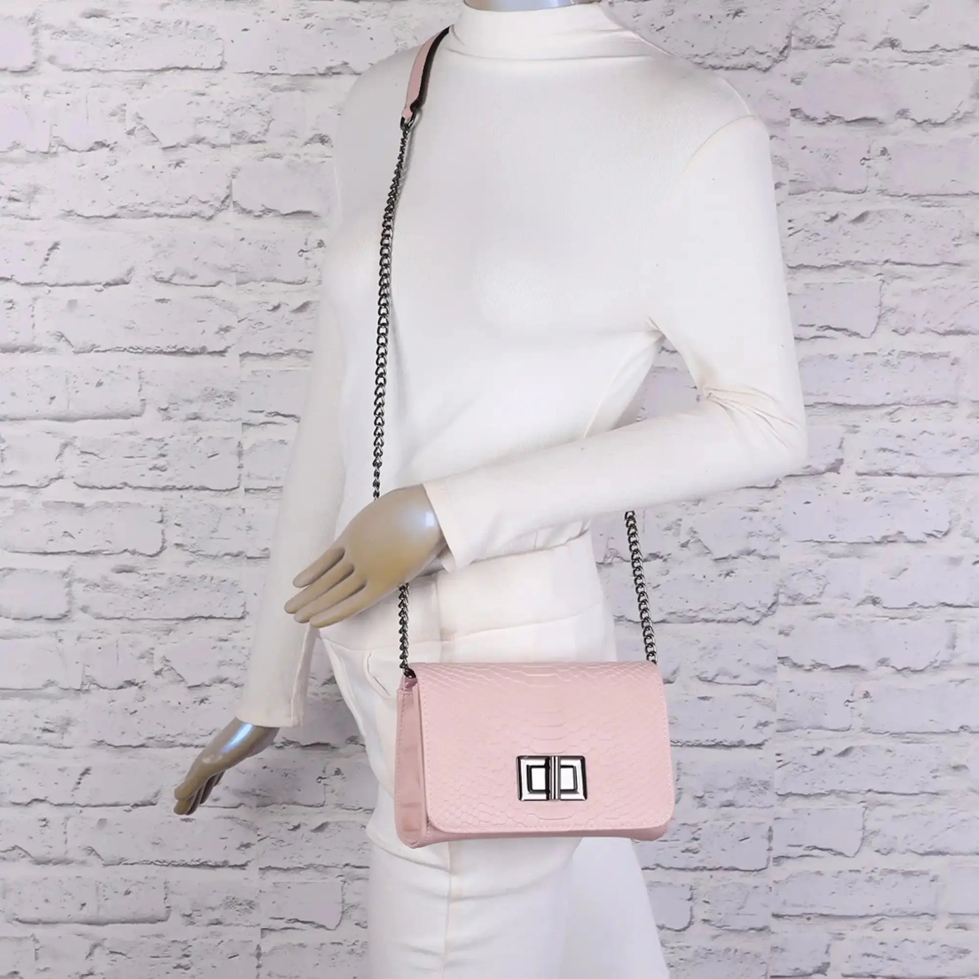 Gallantry Sac bandoulière femme chaîne python rose