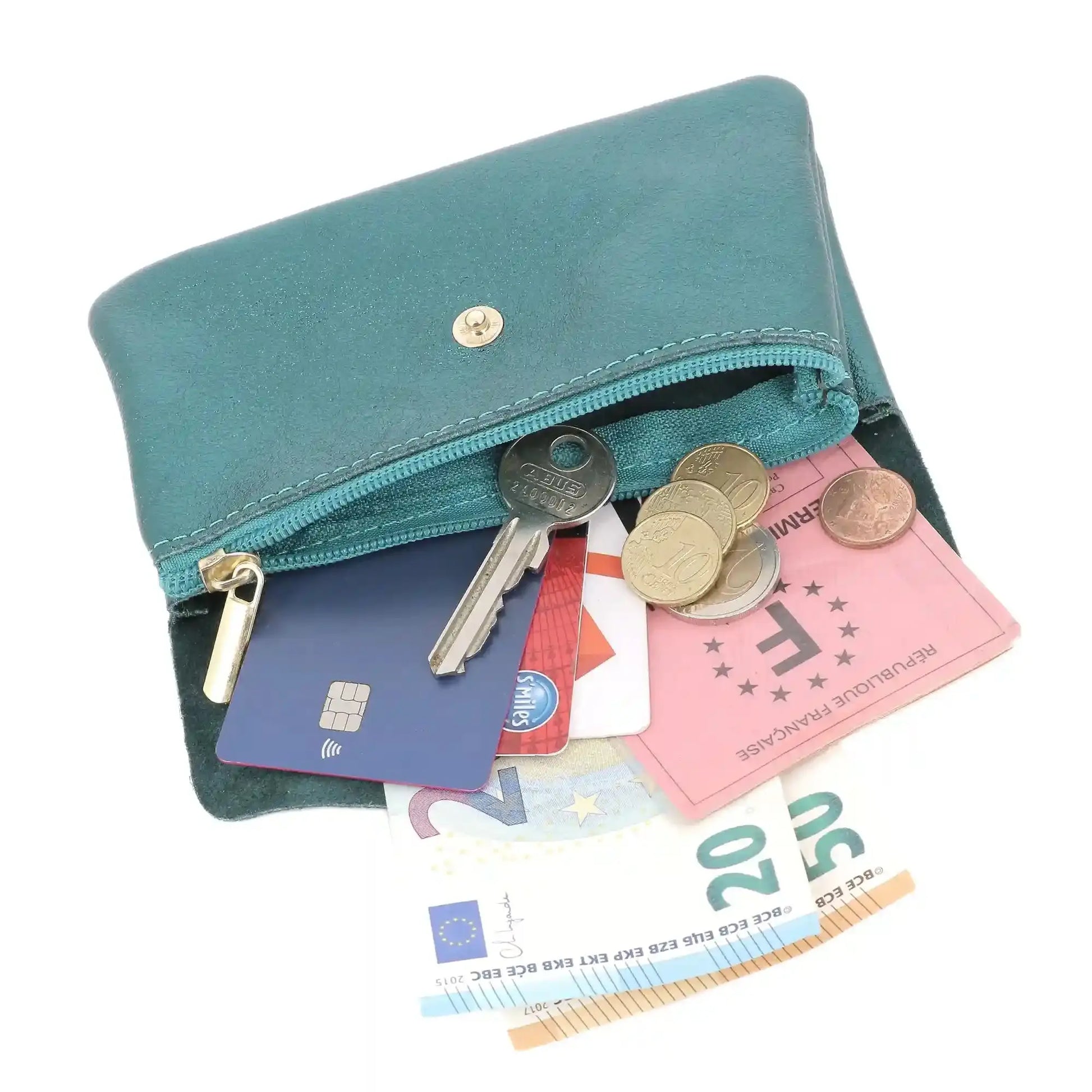 Portefeuille pochette passeport cuir isiré Bleu Canard other image 6