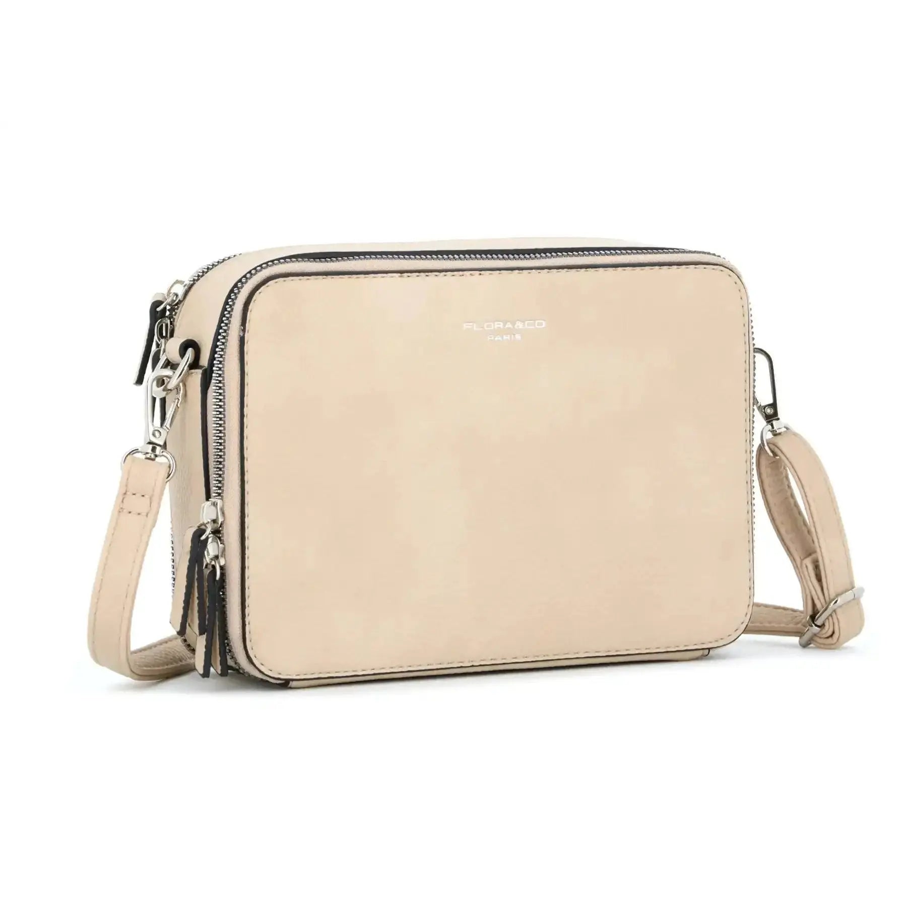 Flora & co Sac caméra bandoulière femme 2 zip beige