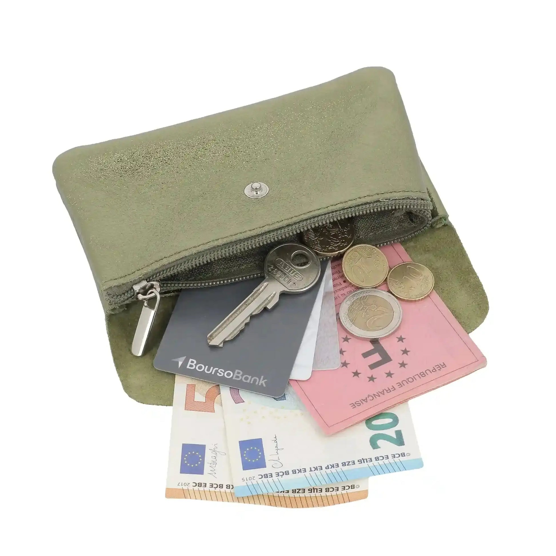 Portefeuille pochette passeport cuir isiré Olive other image 6