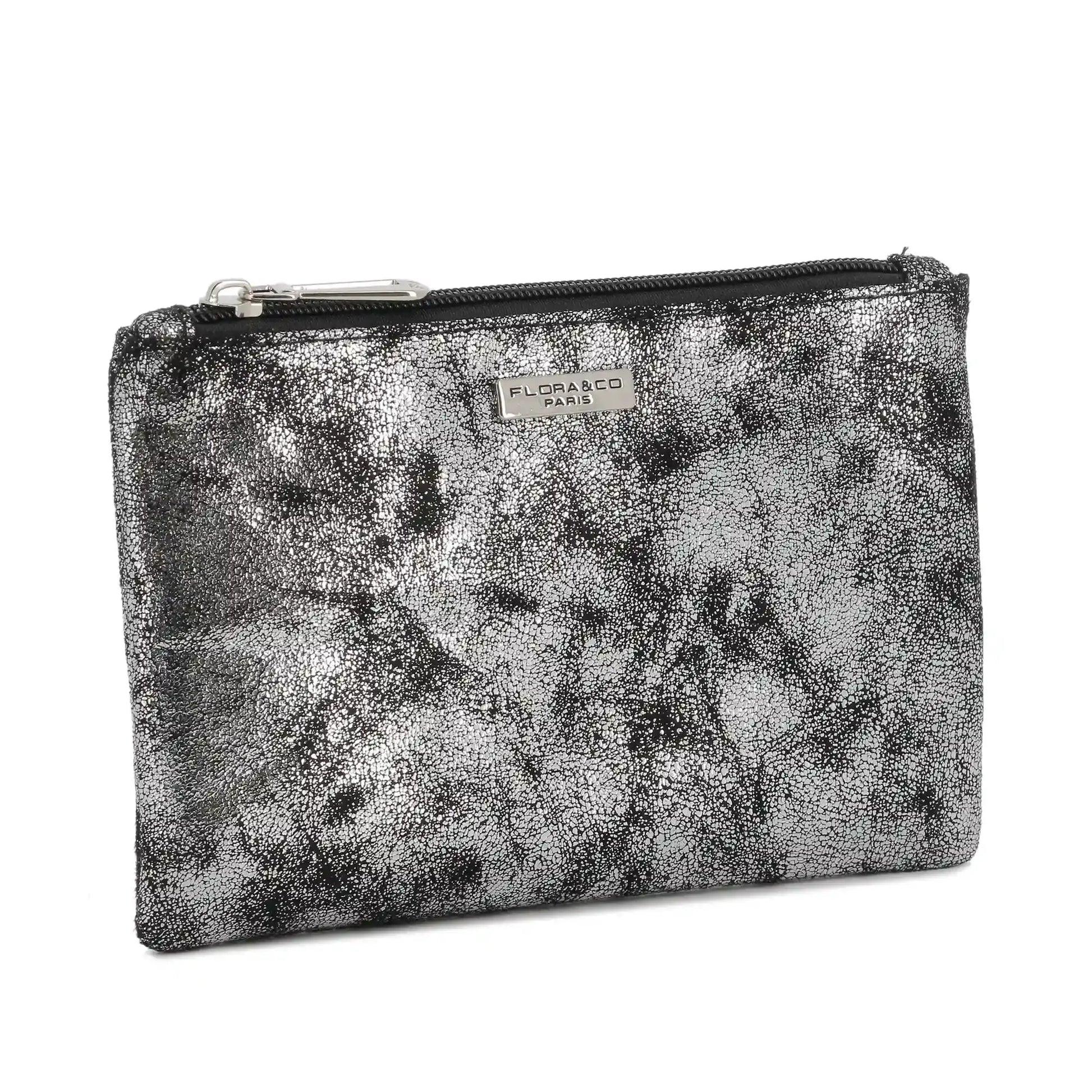 Flora & co Pochette femme suédine irisé gris argent