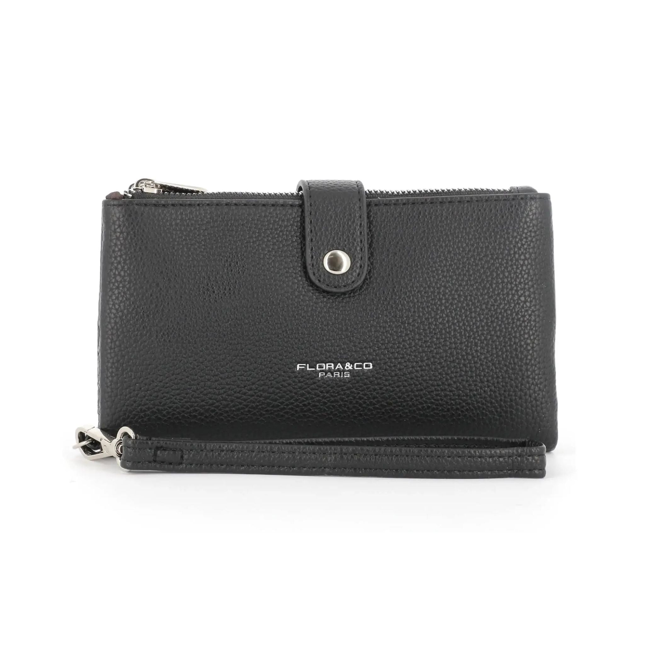 Flora & co Portefeuille chéquier femme 2 plis lanière noir