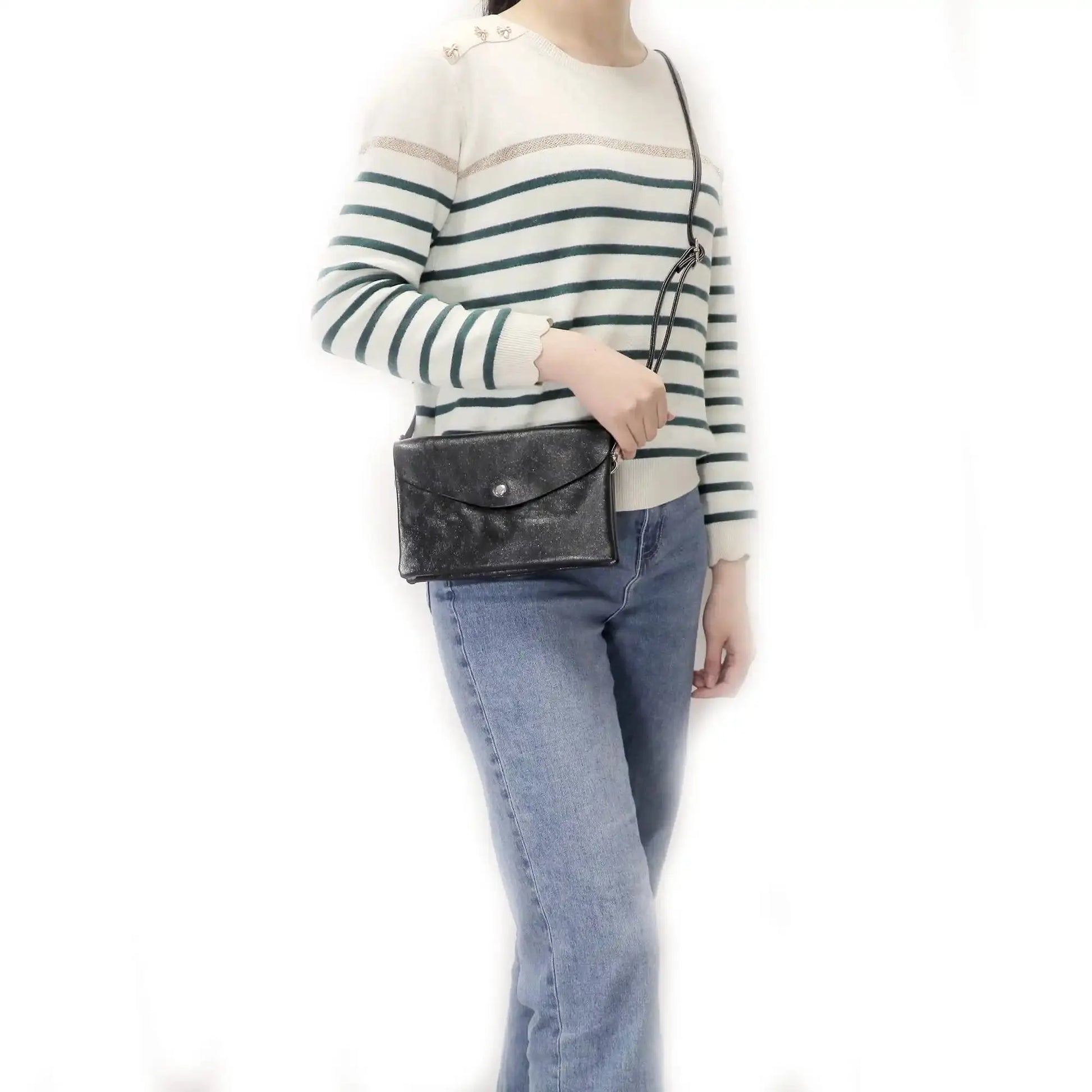 Flora & co Sac bandoulière femme irisé rabat noir