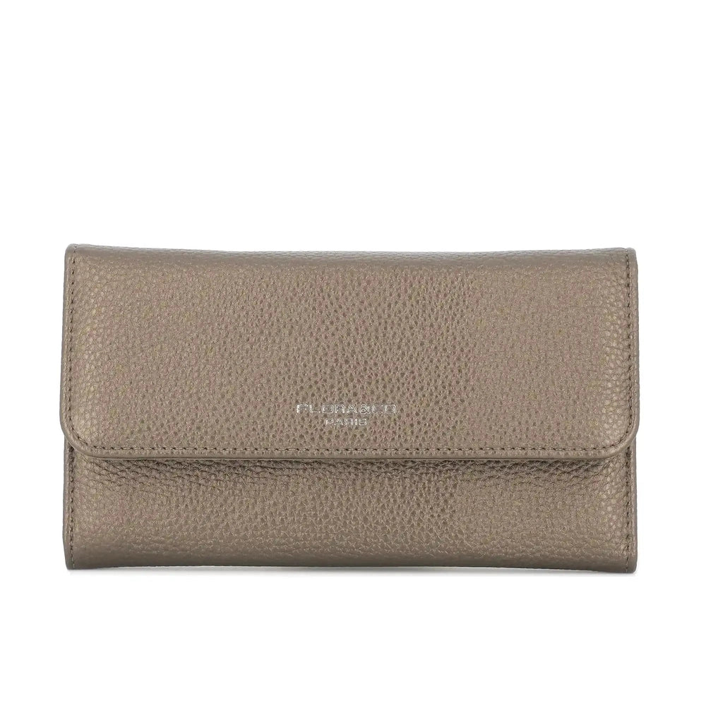 Flora & co Portefeuille chéquier femme souple marron métal