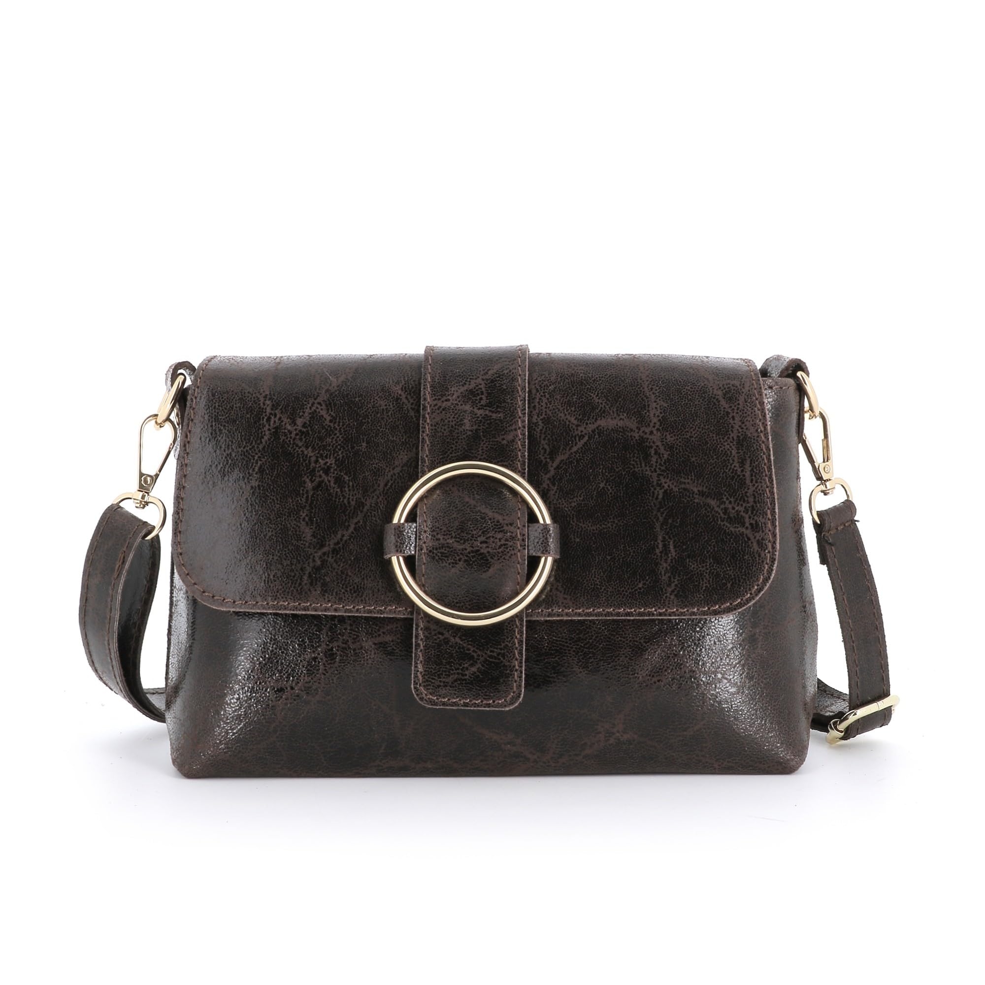 Petit Sac Bandoulière Femme Cuir Véritable Lisse Irisé | Sac à Rabat Magnét