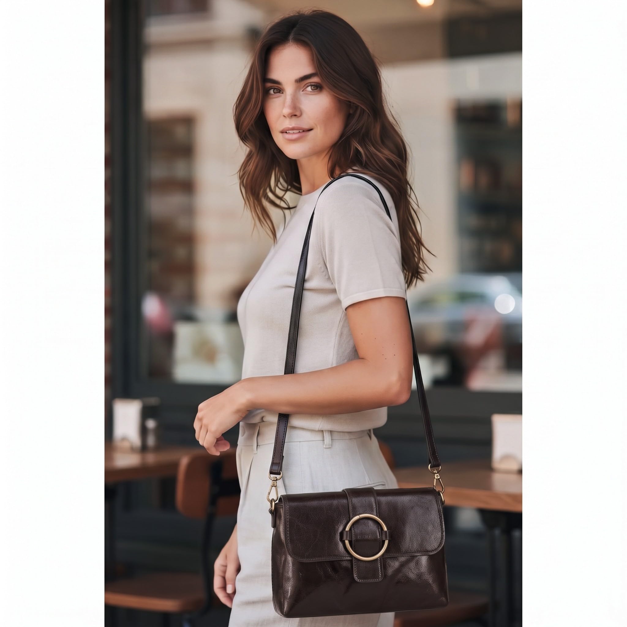Petit Sac Bandoulière Femme Cuir Véritable Lisse Irisé | Sac à Rabat Magnét