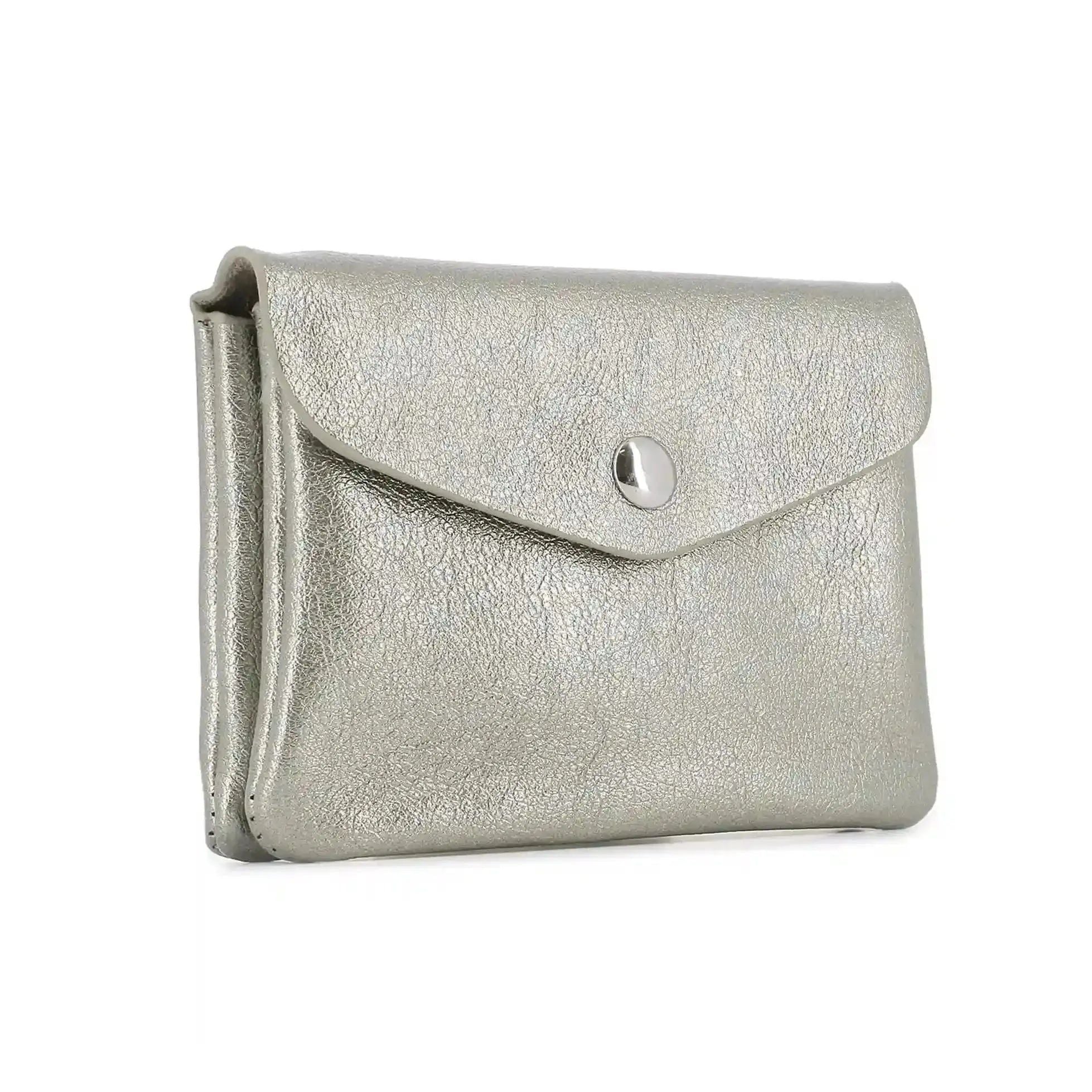 Vue 1 du Mini porte-monnaie cartes femme irisé format enveloppe taupe en cuir synthétique par Flora & co.
