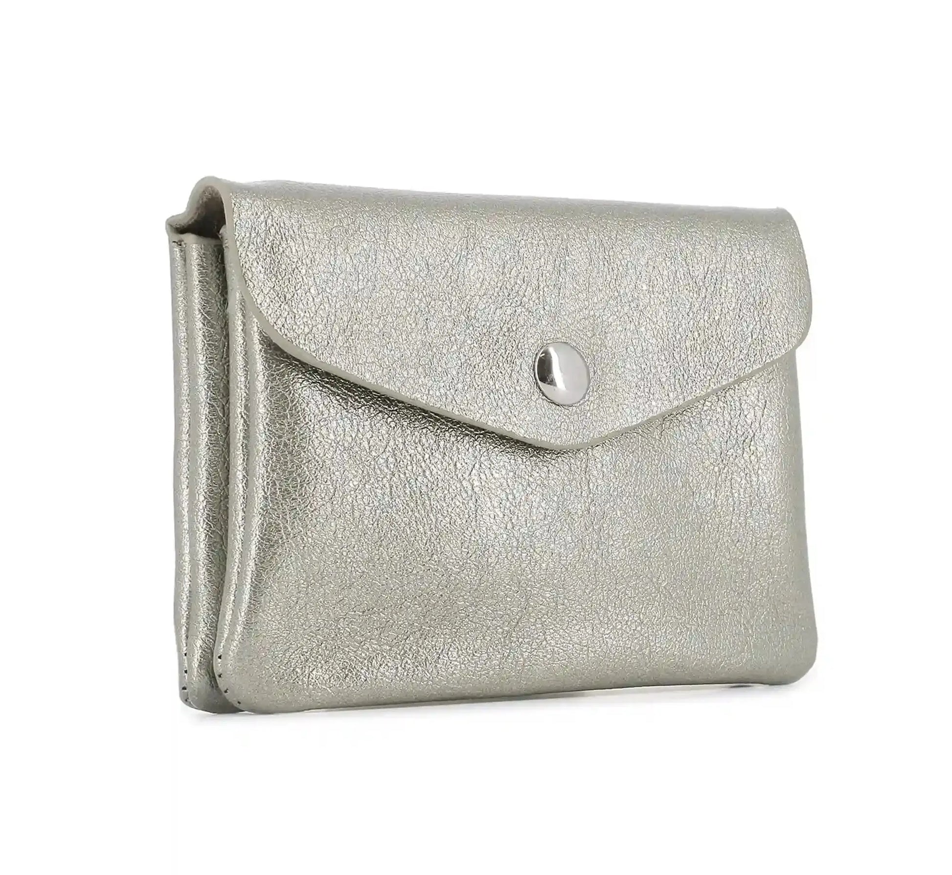 Flora & co Porte-monnaie cartes irisé bouton rabat taupe