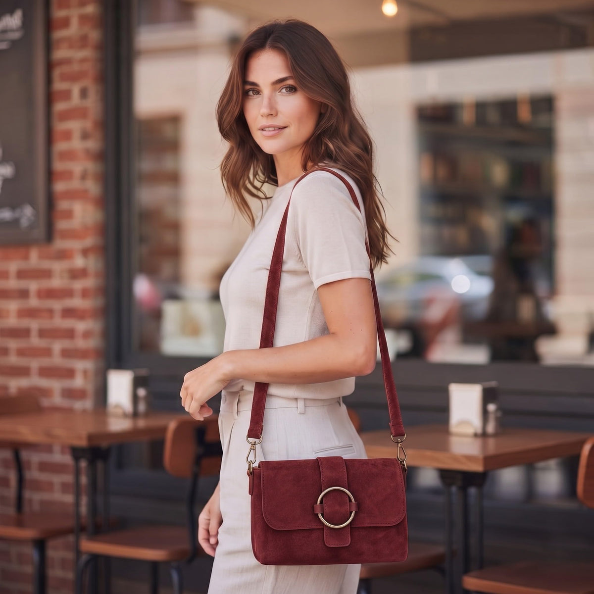 Petit Sac Bandoulière Femme Cuir Véritable Suédine | Sac à Rabat Magnétique